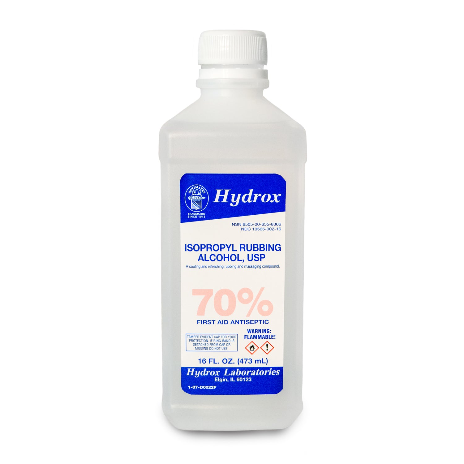 HYDROX LABORATORIES ISOPROPYL ALCOHOL Isopropyl Rubbing Alcohol 70%, USP, 16 oz, 12 btl/cs (176 cs/plt) (US Only) (Item is considered HAZMAT and cannot ship via Air or to AK, GU, HI, MP, PR, VI)