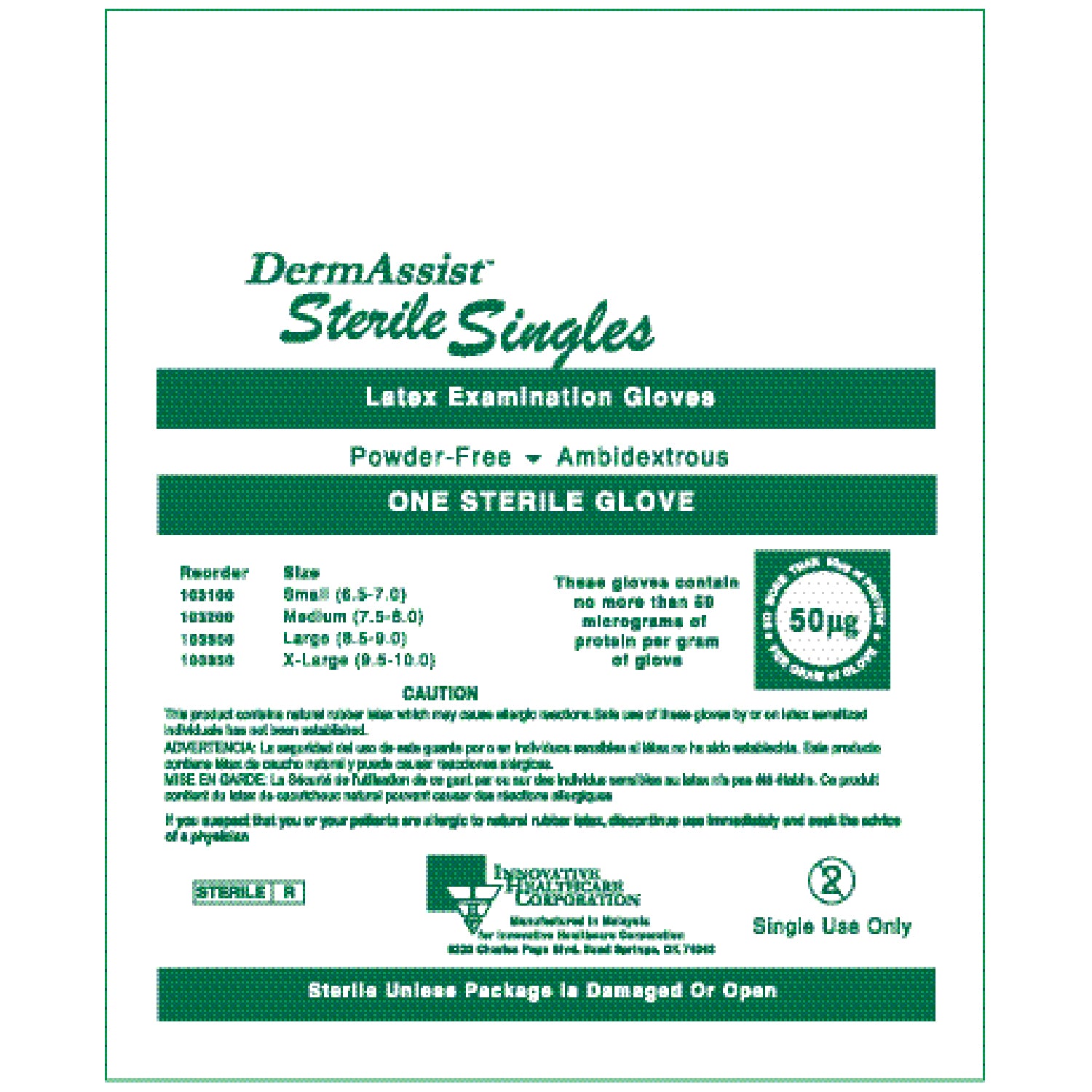 INNOVATIVE DERMASSIST® POWDER-FREE STERILE LATEX EXAM Gloves, Exam, Medium (71/2 - 8), Latex, Sterile, Powder-Free (PF), Singles, 100/bx, 4 bx/cs