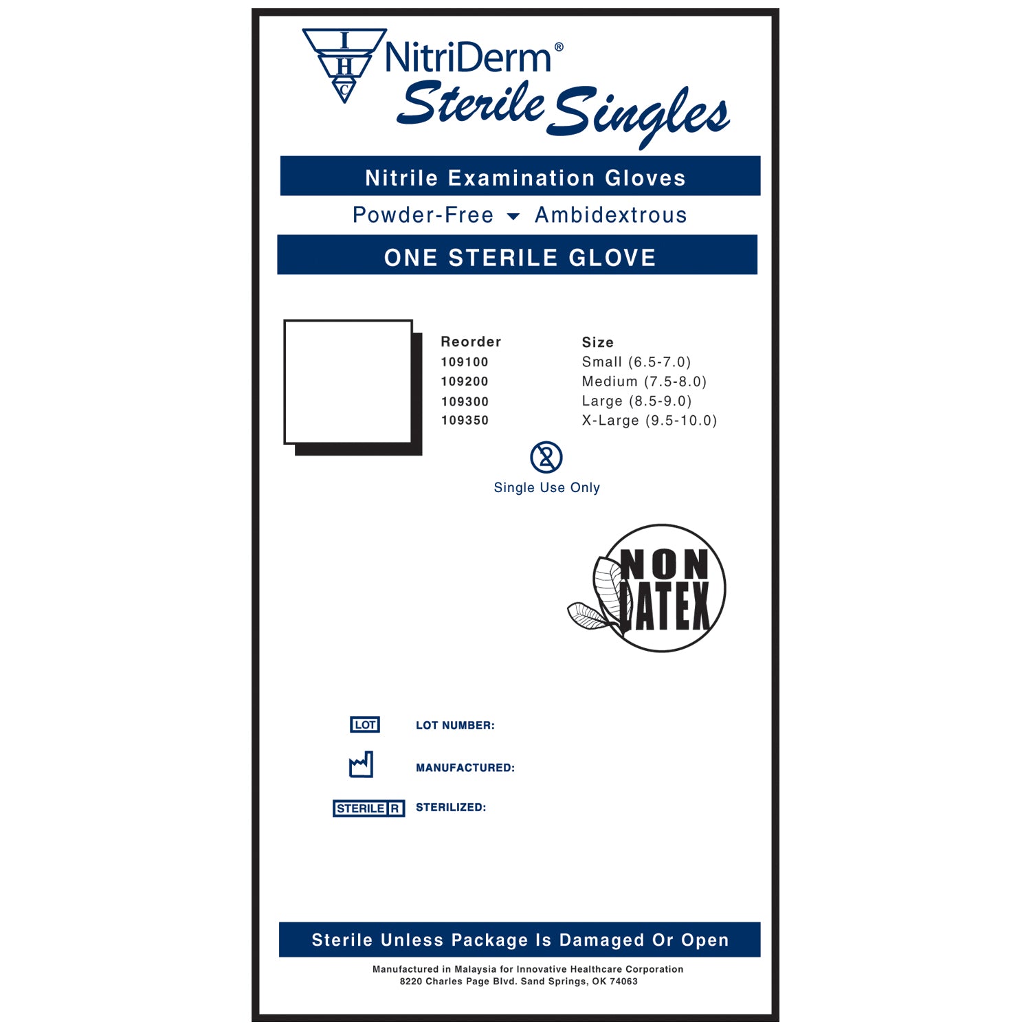 INNOVATIVE NITRIDERM® STERILE POWDER-FREE NITRILE EXAM GLOVES "Gloves, Exam, Medium, Nitirle, Sterile, PF, Singles, 9\" Cuff, 100/bx, 4 bx/cs"