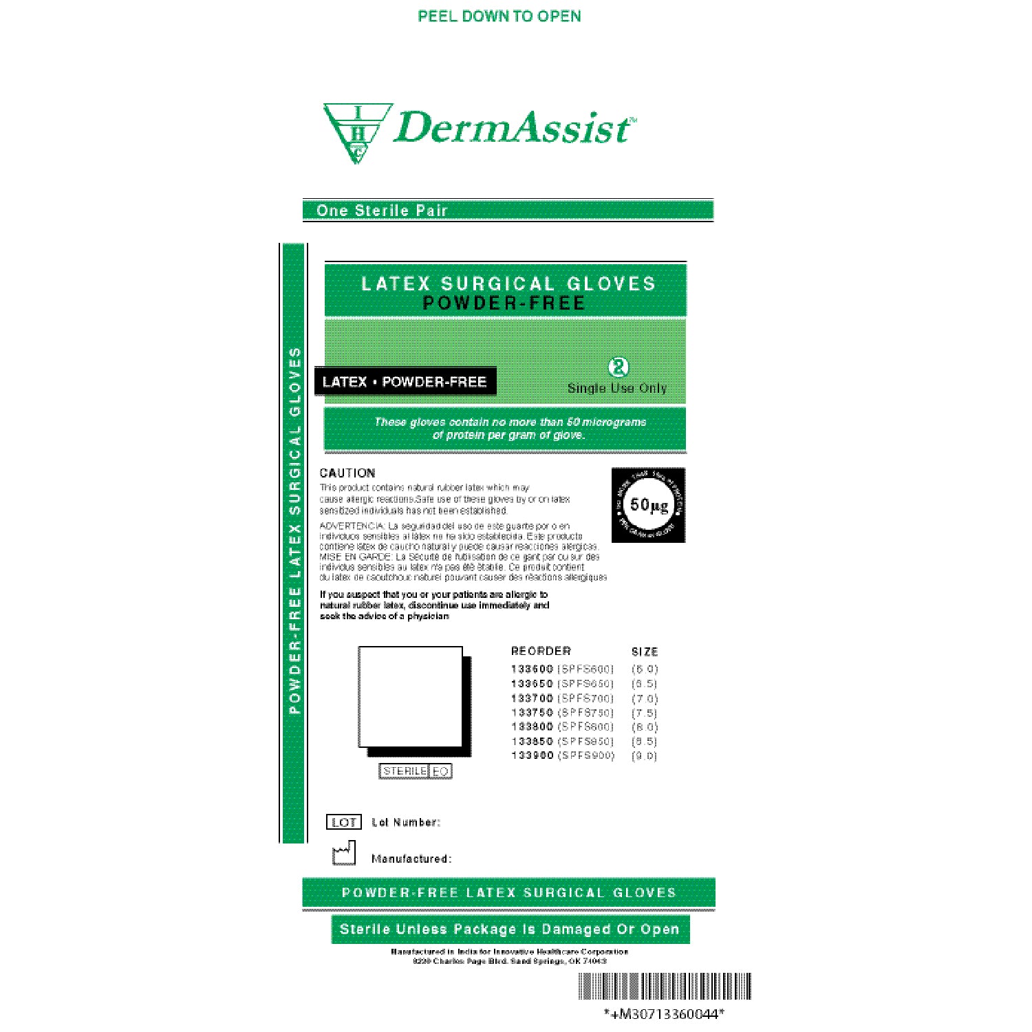 INNOVATIVE DERMASSIST® SURGICAL POWDER-FREE Gloves, Surgical, Powder Free (PF), Size 81/2, Latex, Sterile, Textured Finish, 50 pr/bx, 4 bx/cs