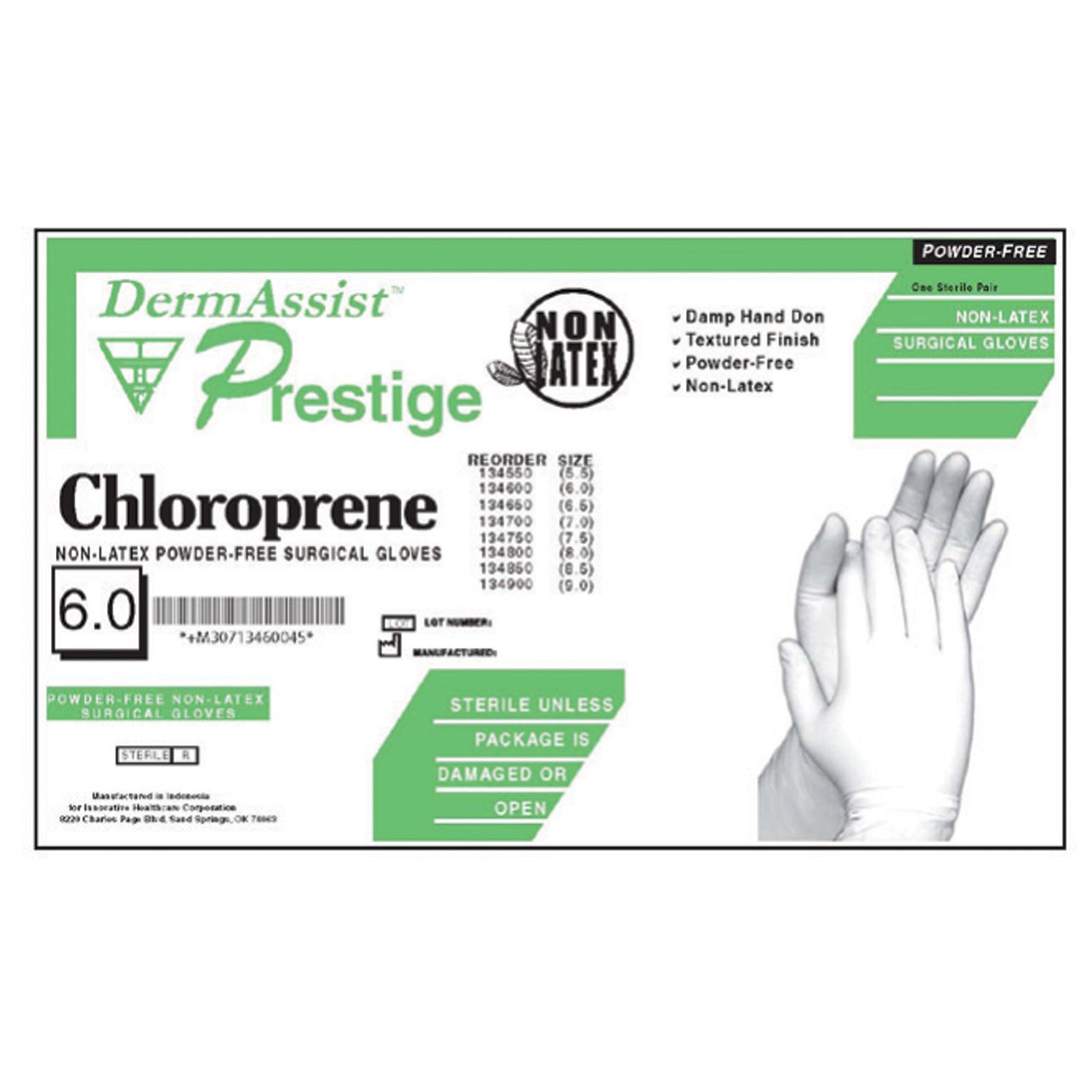 INNOVATIVE PRESTIGE® CHLOROPRENE POWDER-FREE SURGICAL Gloves, Surgical, Size 61/2. Polychloroprene, Sterile, PF, Textured Finish, 25 pr/bx, 4 bx/cs (60 cs/plt)