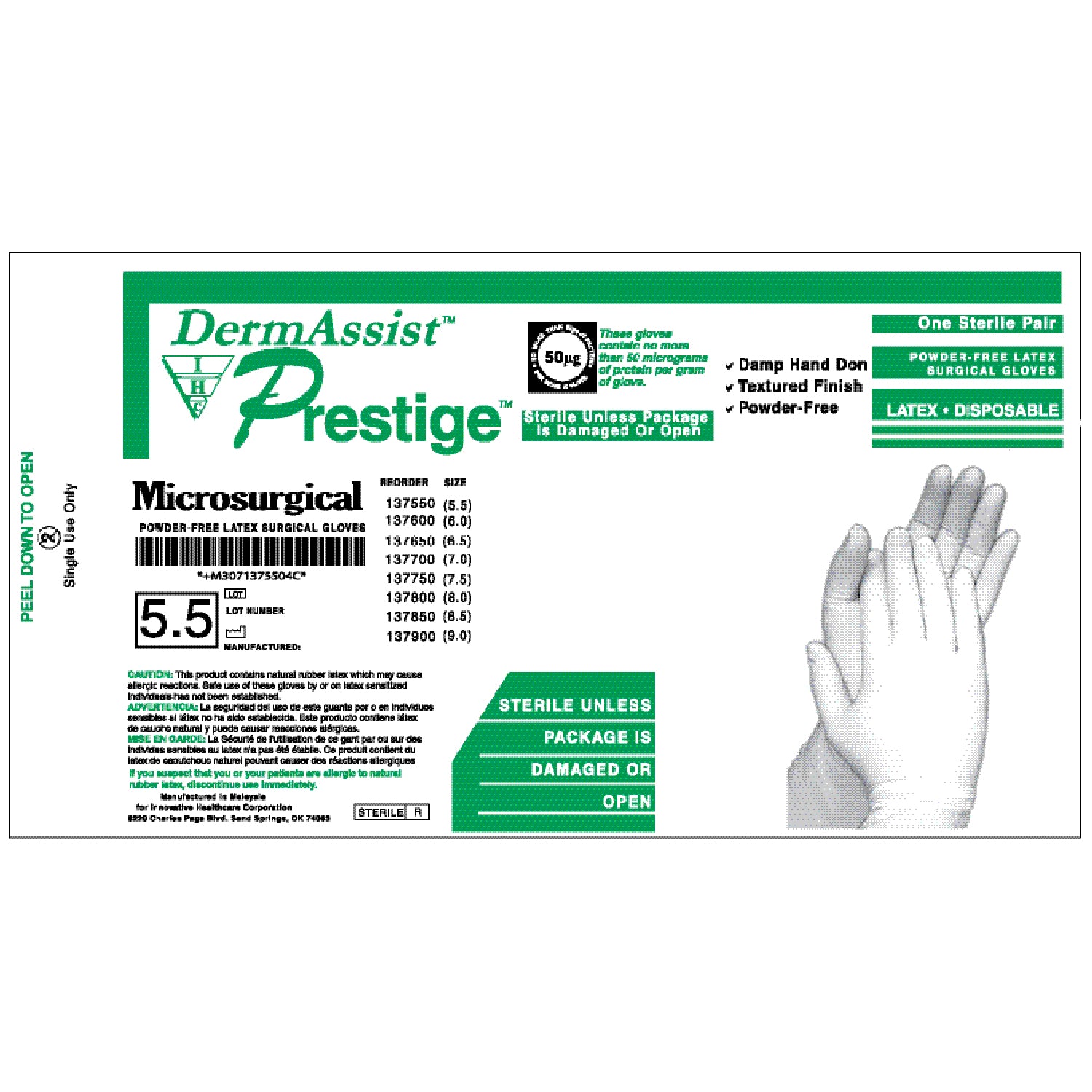INNOVATIVE PRESTIGE® MICROSURGICAL POWDER-FREE LATEX SURGICAL Gloves, Surgical, Size 61/2, Latex, Sterile, PF, Textured Finish, 25 pr/bx, 4 bx/cs
