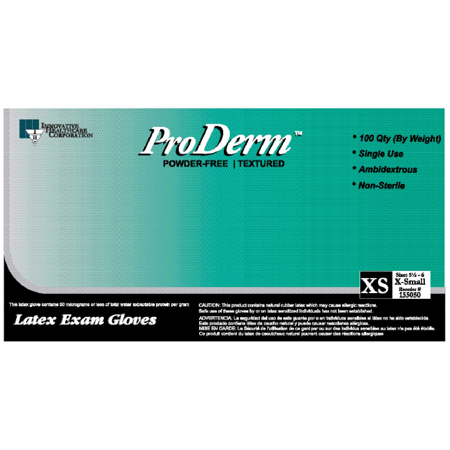 INNOVATIVE PRODERM™ POWDER-FREE EXAM Gloves, Exam, Small, Latex, Non-Sterile, PF, Textured, Online Chlorination, 100/bx, 10 bx/cs (75 cs/plt)