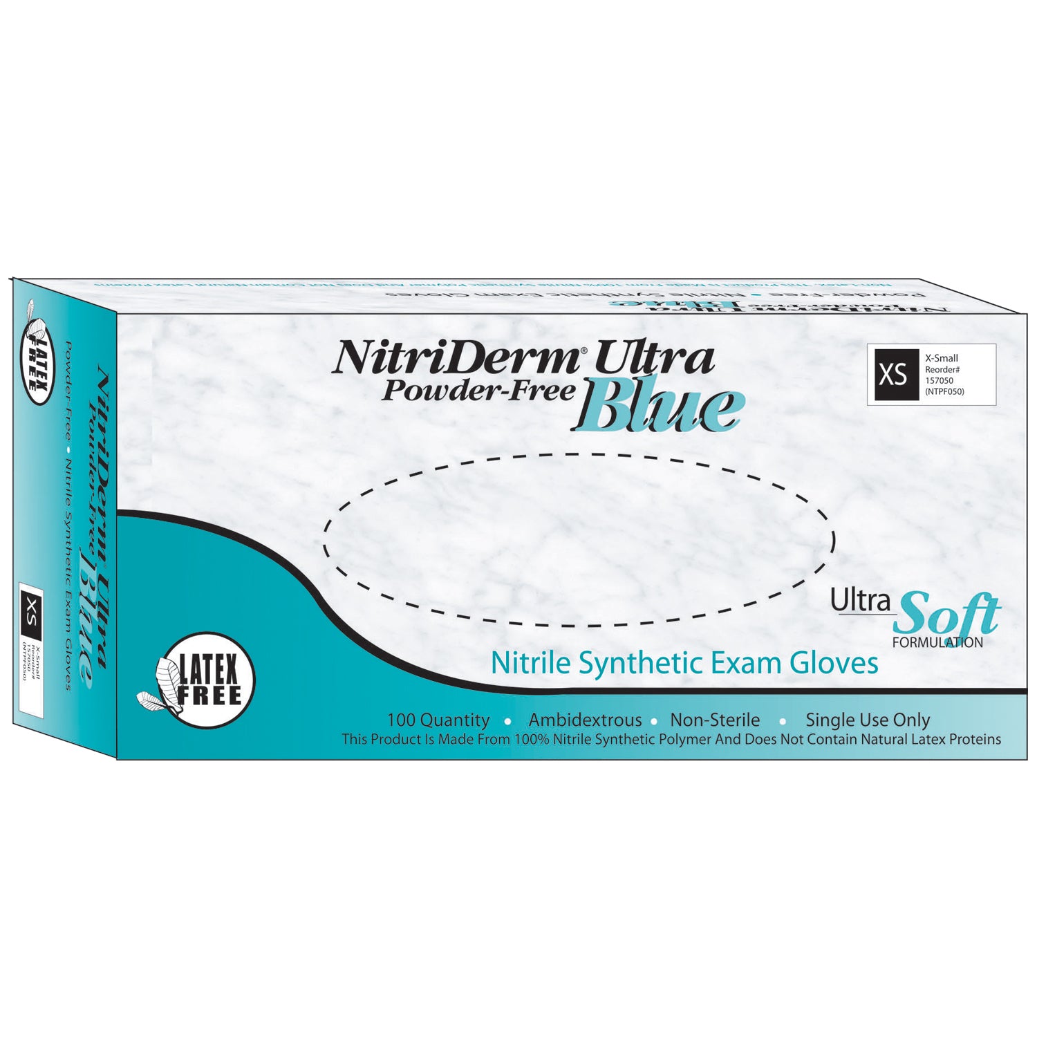 INNOVATIVE NITRIDERM® ULTRA BLUE NITRILE SYNTHETIC POWDER-FREE NON-STERILE EXAM GLOVES Gloves, Exam, Small, Nitrile, Chemo Tested, Non-Sterile, PF, Textured, Blue, 100/bx, 10 bx/cs