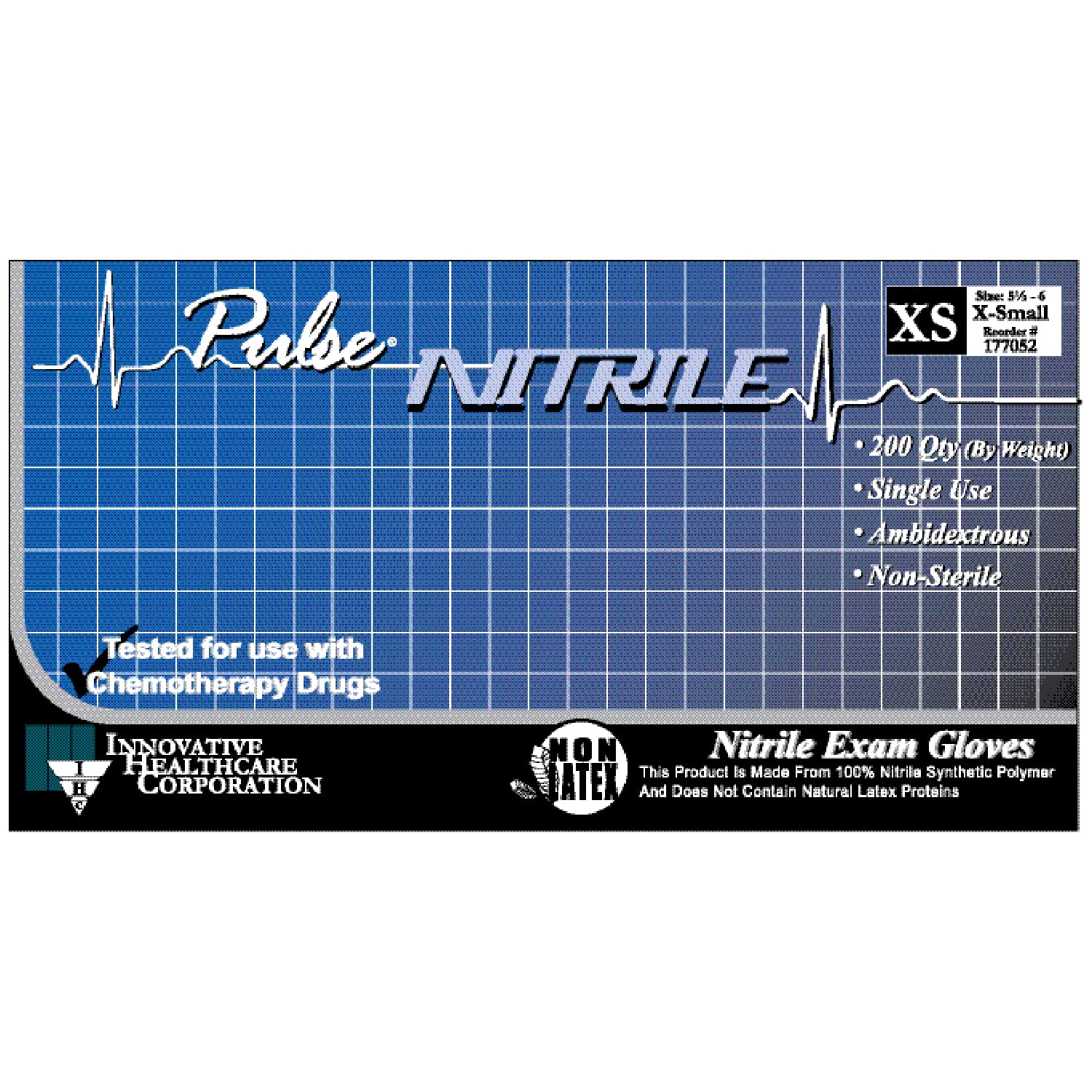 INNOVATIVE PULSE® NITRILE EXAM Gloves, Exam, Small, Nitrile, Chemo, Non-Sterile, PF, Textured, ThinFilm, Dark Lavender Blue, 200/bx, 10 bx/cs (50 cs/plt)