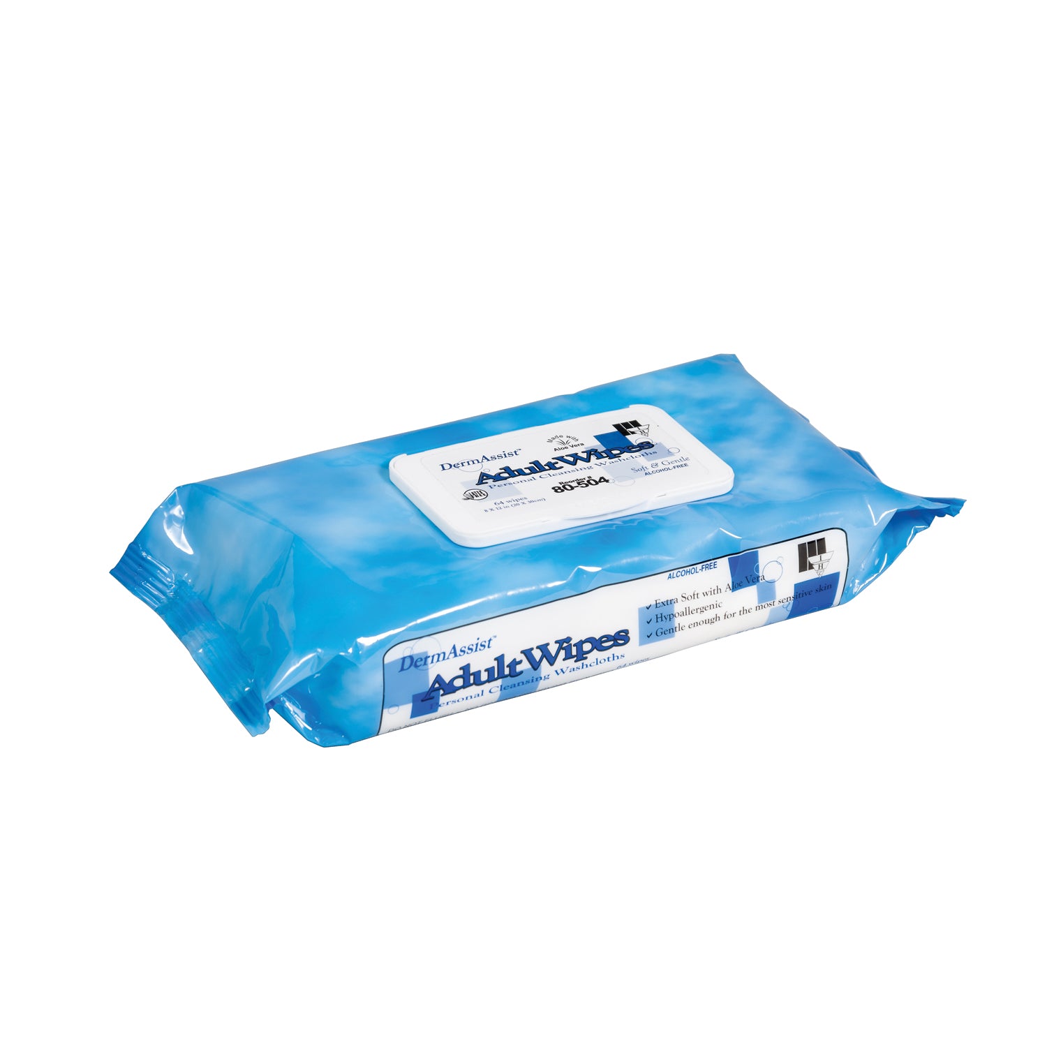 INNOVATIVE DERMASSIST® PREMIUM WIPES "Wipes, Incontinence, Adult, Spunlace, Low Profile Tub, 8\" x 12\", 64 wipes/pk, 12 pk/cs (84 cs/plt)"
