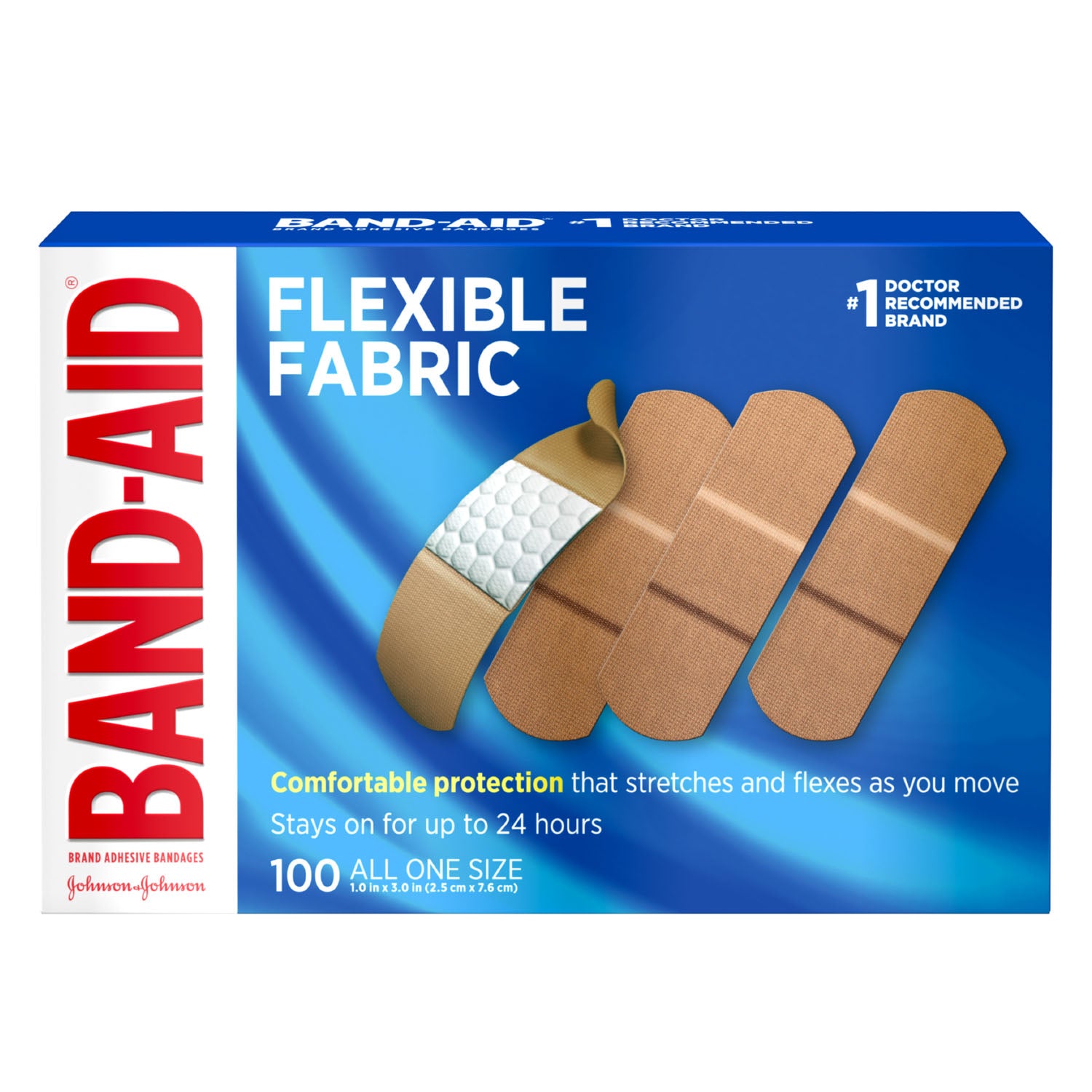 KENVUE BAND-AID® FLEXIBLE FABRIC ADHESIVE BANDAGES "Adhesive Bandage Strip, 1\" x 3\", 100/bx, 12 bx/cs (Pricing Subject to Change without Prior Notification)"