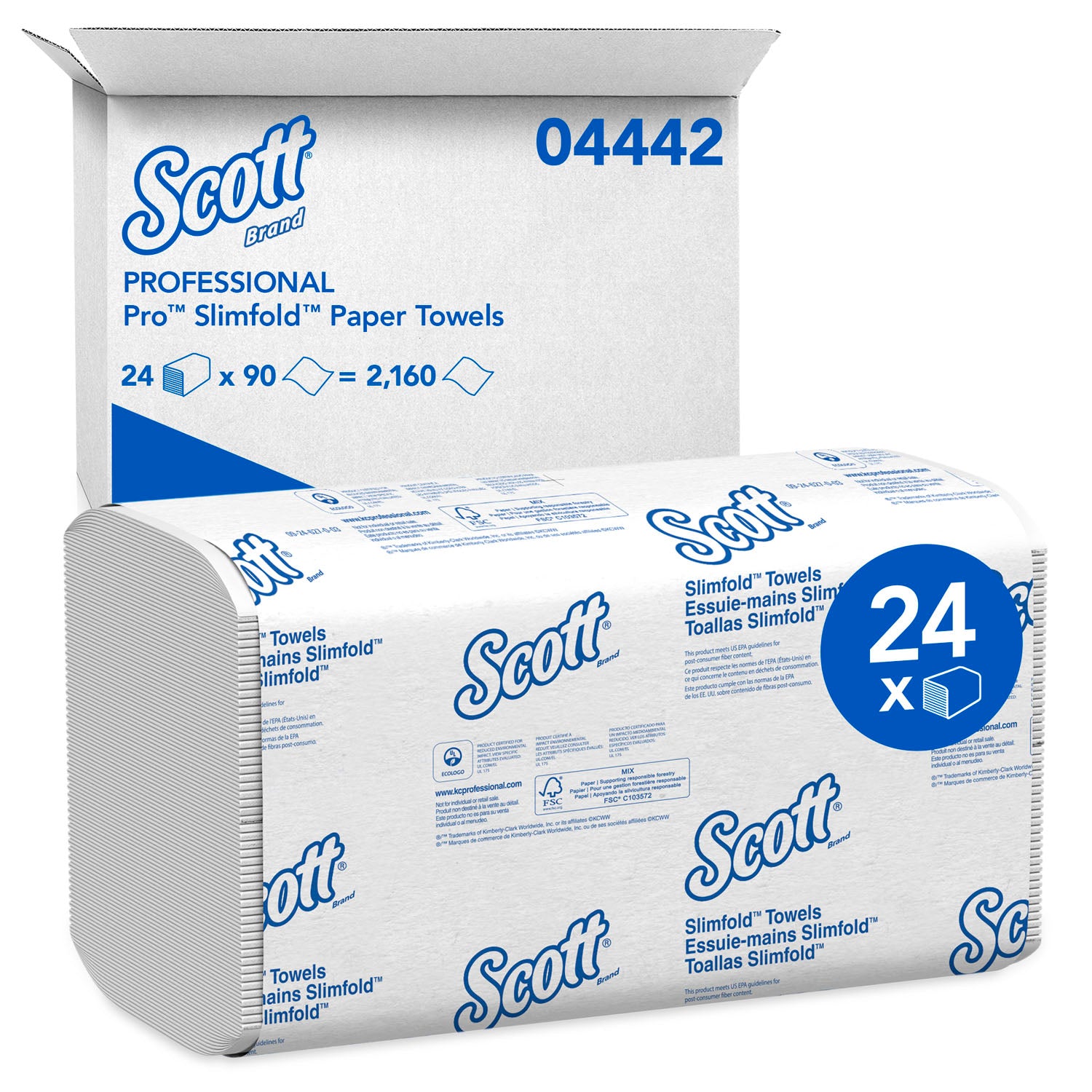 KIMBERLY-CLARK KLEENEX® SLIMFOLD TOWELS "White Towel, 71/2\" x 11.6\", 90/pk, 24 pk/cs "