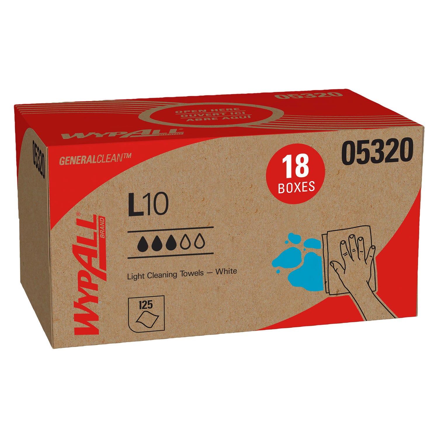 KIMBERLY-CLARK UTILITY WIPES "Wypall® L10 Utility Wipes, White, 9\" x 101/2\", 125/bx, 18 bx/cs "