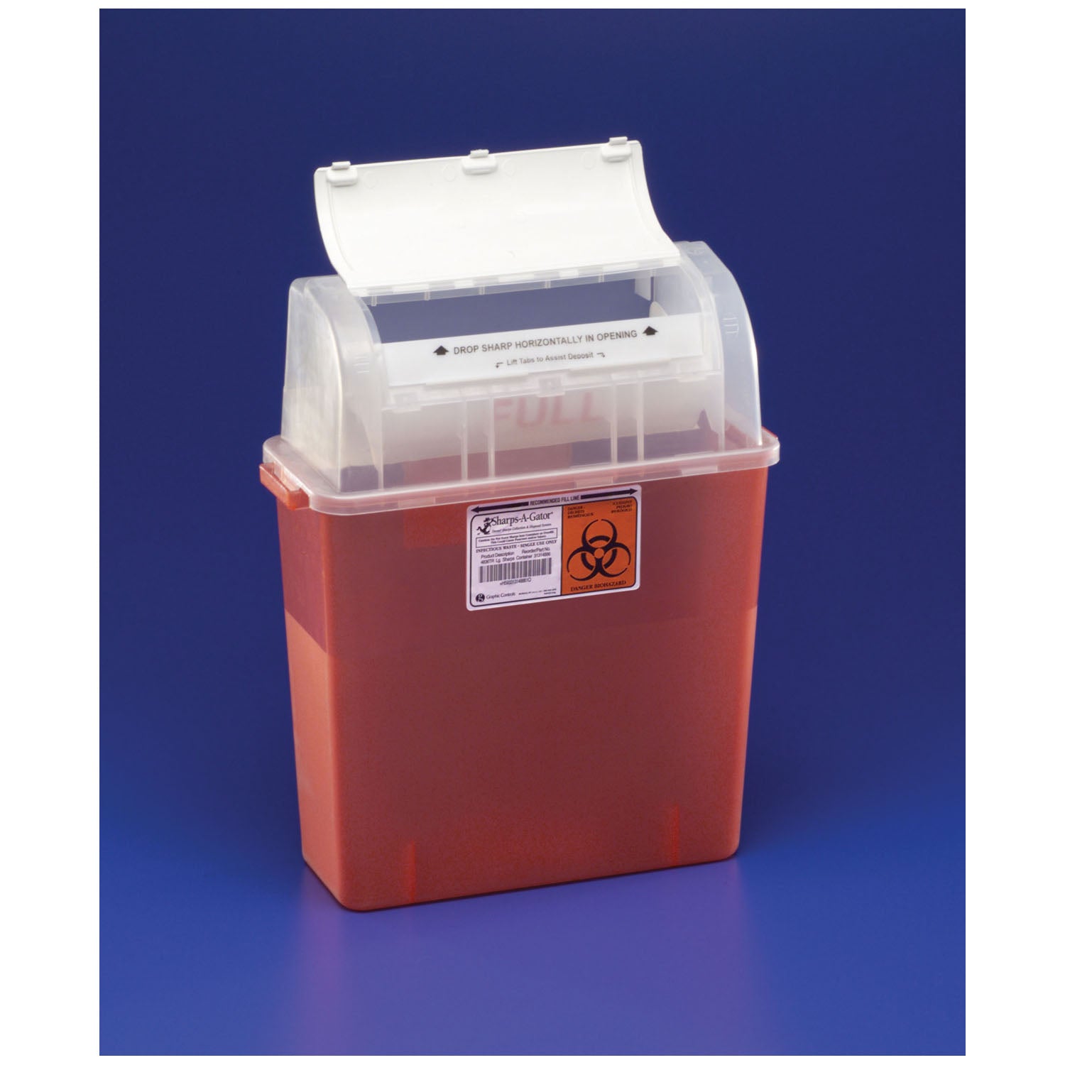 CARDINAL HEALTH GATORGUARD IN-PATIENT ROOM SHARPS CONTAINERS "Sharps Container, 3 Gal, Translucent Red, 201/2\"H x 6\"D x 14\"W, 12/cs "