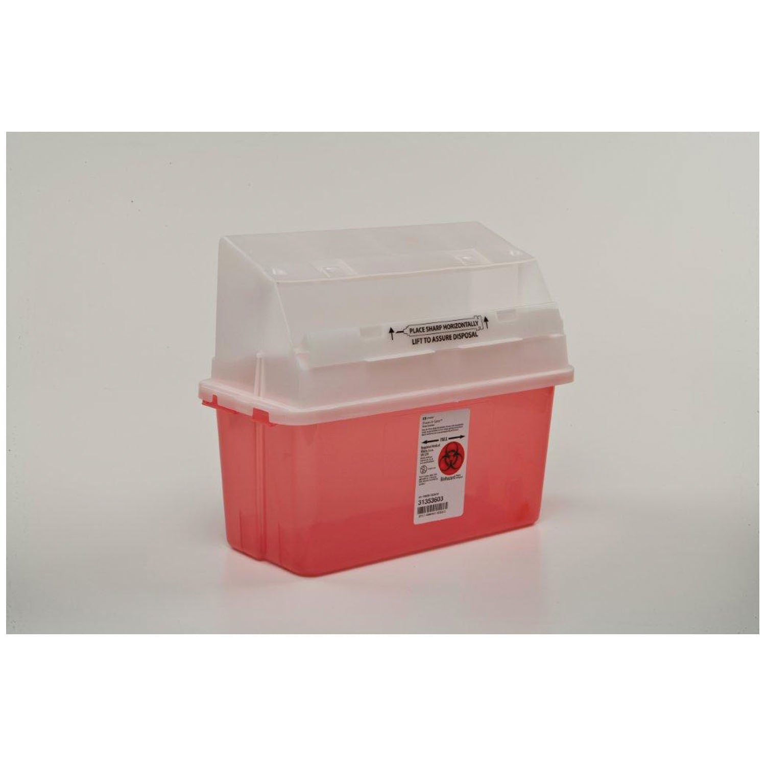 CARDINAL HEALTH GATORGUARD IN-PATIENT ROOM SHARPS CONTAINERS "Sharps Container, Translucent Red, 5 Qt, Junior, 14\"H x 6\"D x 13\"W, 14/cs "