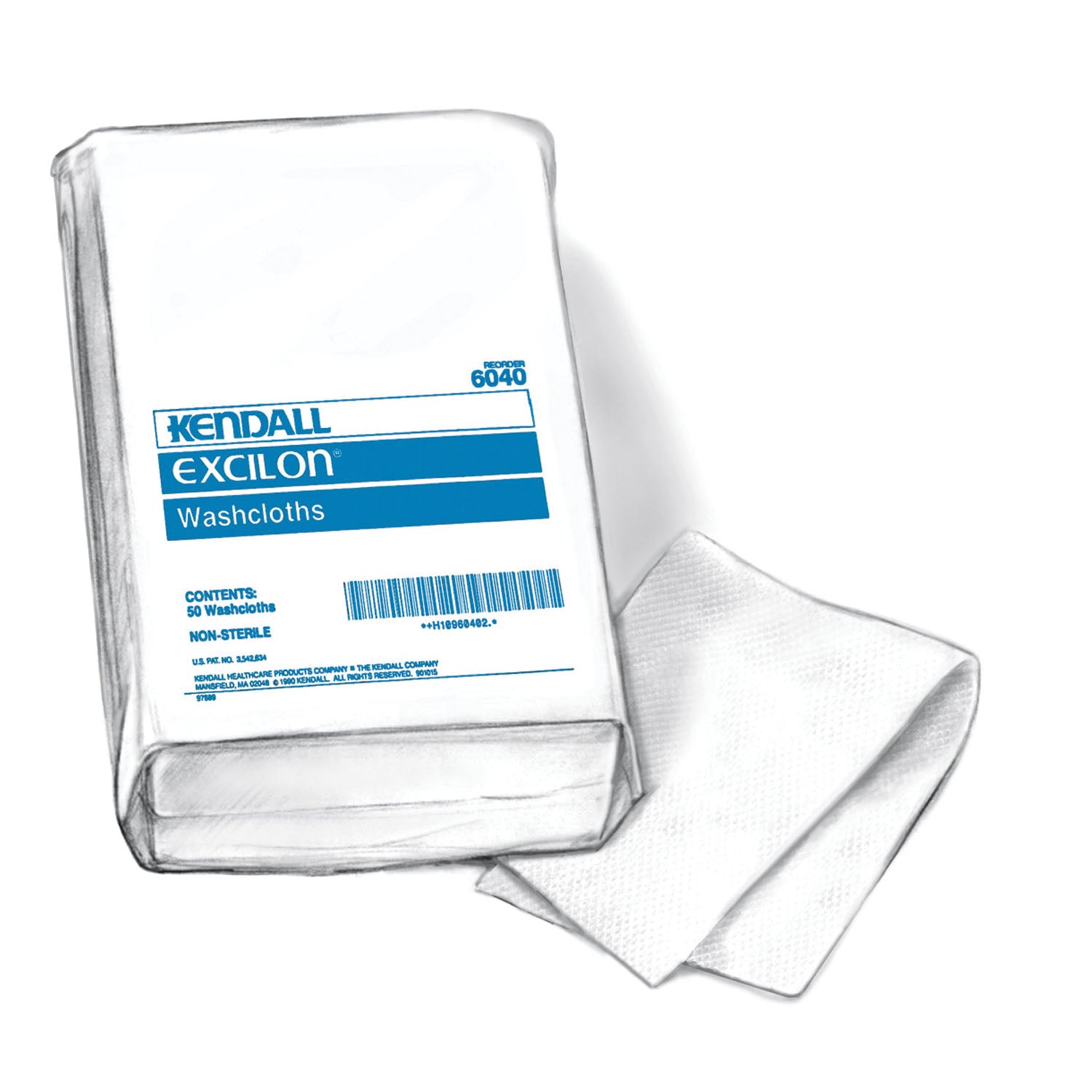 CARDINAL HEALTH EXCILON™ WASHCLOTHS "Washcloth, Novonette Finish, White, 10\" x 13\", 50/bg, 12 bg/cs "