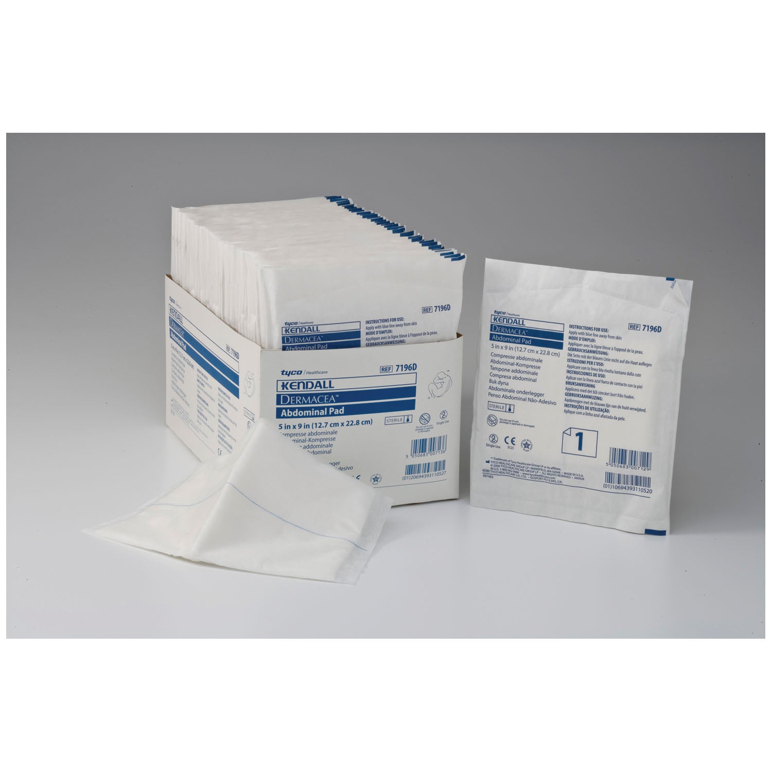 CARDINAL HEALTH DERMACEA™ ABDOMINAL PADS "Abdominal Pad, 71/2\" x 8\", Sterile, 1s, 18/tray, 12 tray/cs "