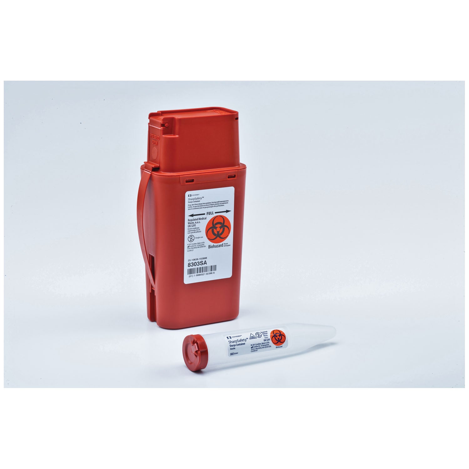 CARDINAL HEALTH TRANSPORTABLE SHARPS CONTAINERS "Transportable Flip Top Disposal Container, 1 Qt, Red, 83/4\"H x 21/2\"D x 41/2\" W, 20/cs "