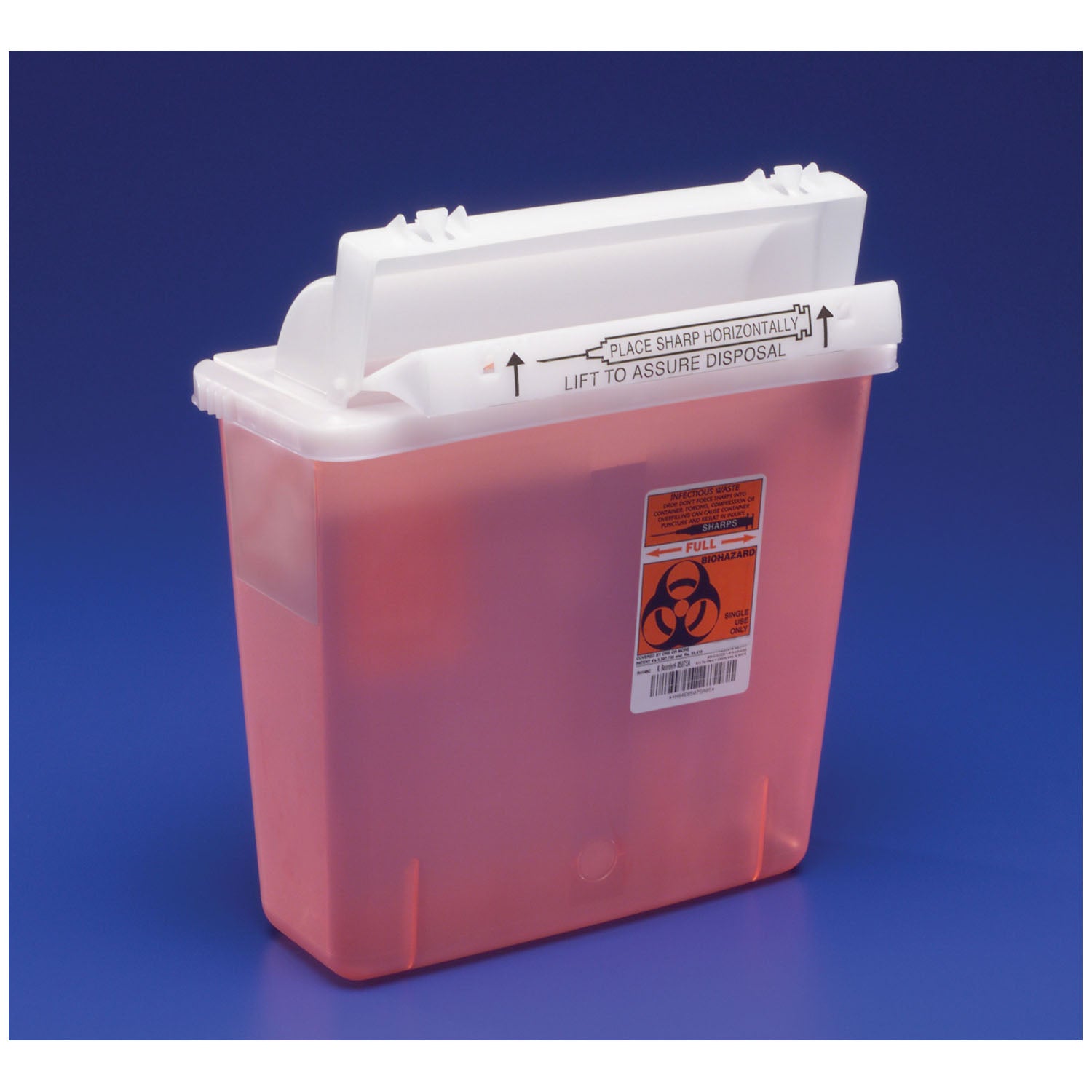 CARDINAL HEALTH SHARPSTAR IN-ROOM SYSTEM WITH SHARPSTAR LIDS "IN-ROOM Sharps Container, 5 Qt, Transparent Red, SHARPSTAR Lid & Counter-Balanced Door, 121/2\"H x 51/2\"D x 103/4\"W, 20/cs "