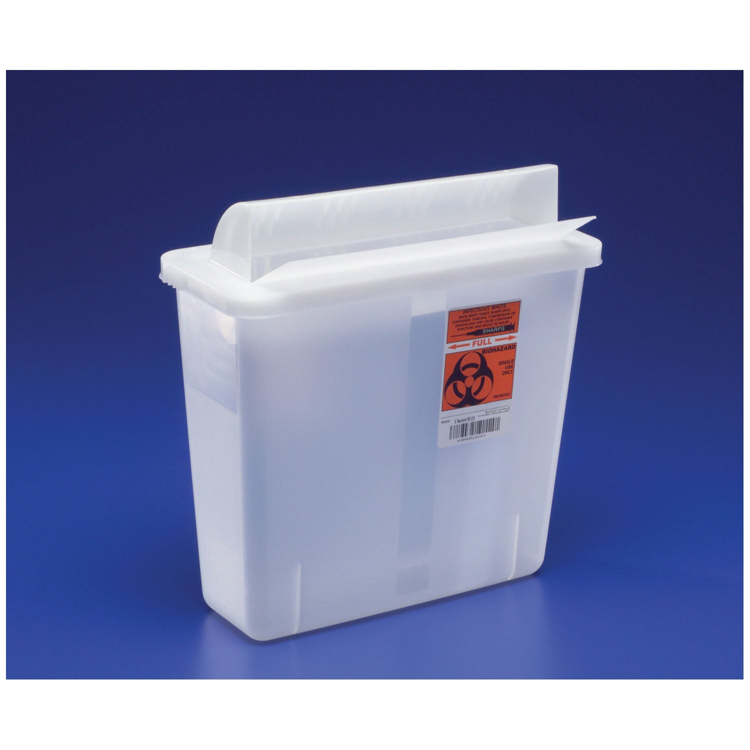 CARDINAL HEALTH IN-ROOM CONTAINERS WITH ALWAYS-OPEN LIDS "Sharps Container, Always-Open Lid, 5 Qt, Clear, 11\"H x 43/4\"D x 103/4\"W, 20/cs "