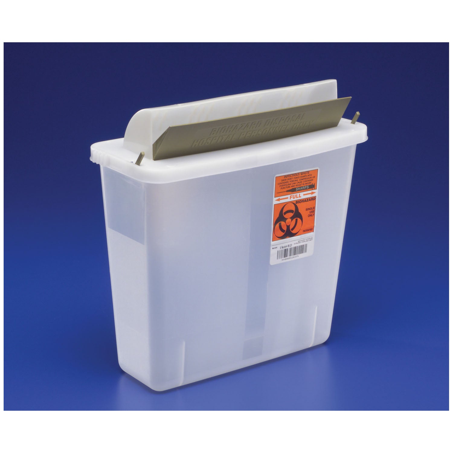 CARDINAL HEALTH IN-ROOM CONTAINERS WITH MAILBOX-STYLE LIDS "Sharps Container, Clear, Mailbox-Style Lid, 5 Qt, 11\"H x 43/4\"D x 103/4\"W, 20/cs "