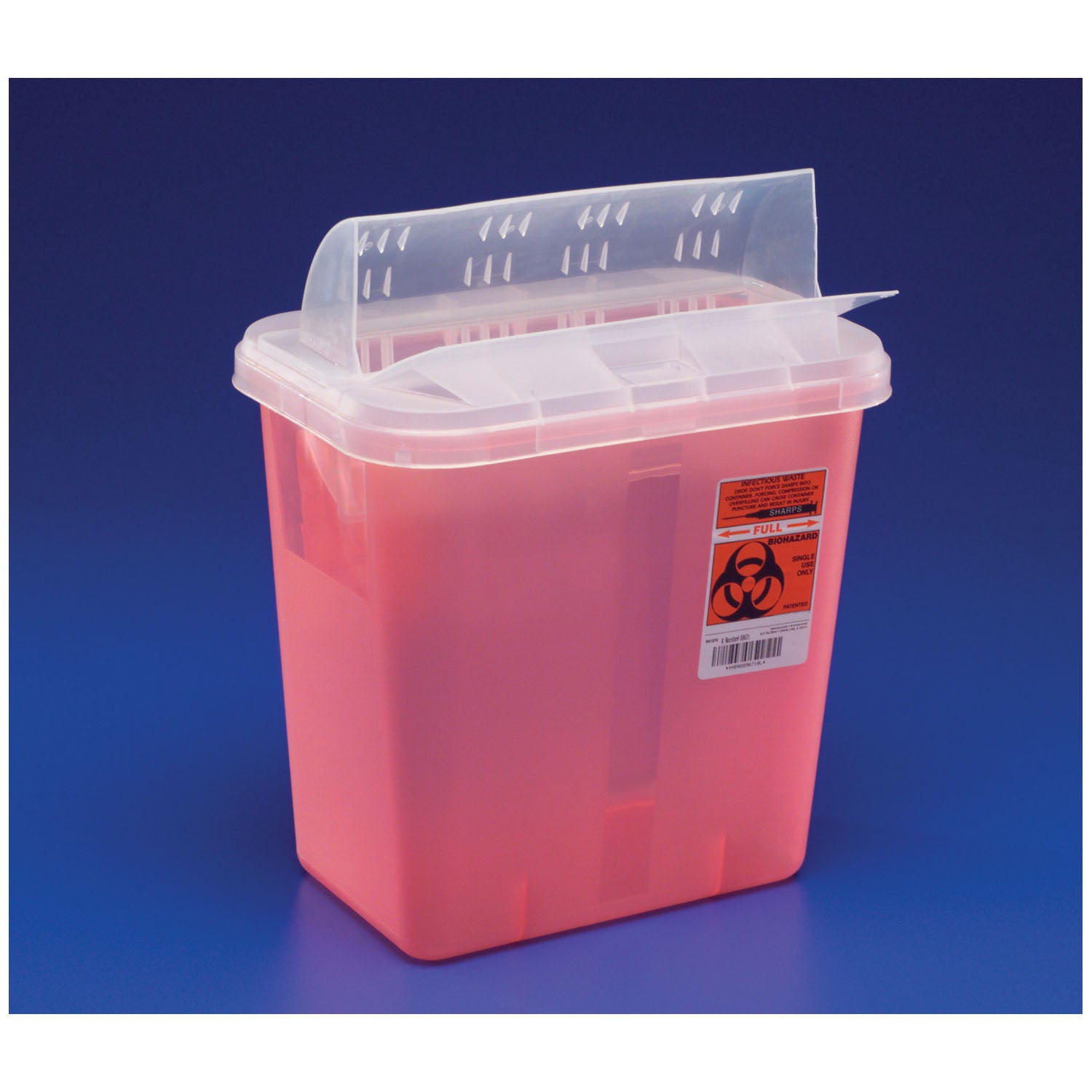 CARDINAL HEALTH IN-ROOM CONTAINERS WITH ALWAYS-OPEN LIDS "Sharps Container, Always-Open Lid, 5 Qt, Transparent Red, 11\"H x 43/4\"D x 103/4\"W, 20/cs "