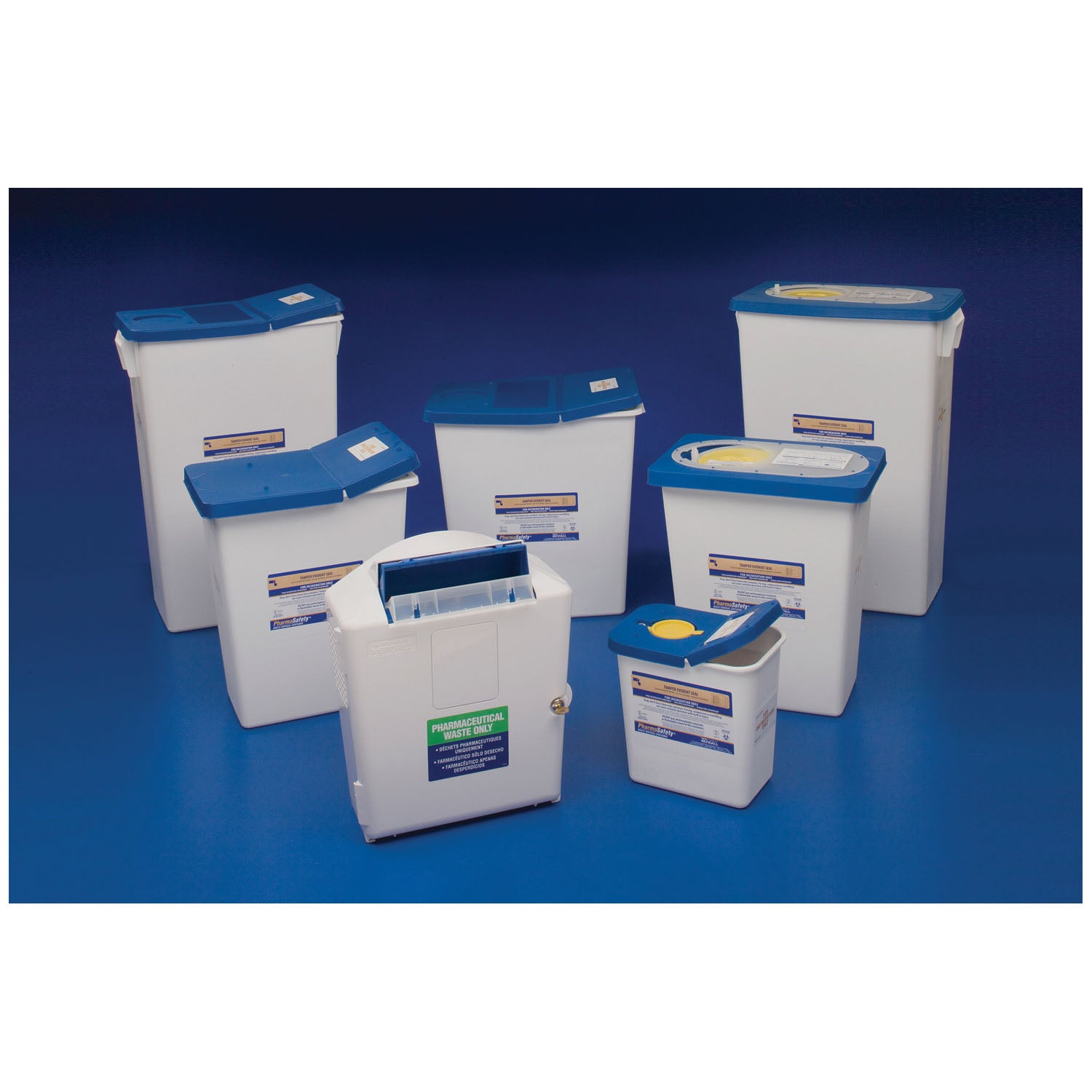 CARDINAL HEALTH PHARMASAFETY SHARPS DISPOSAL CONTAINERS "Waste Disposal Container, 2 Gal, Lid & Absorbent Pad, 10\"H x 71/4\"D x 101/2\" W , 20/cs "