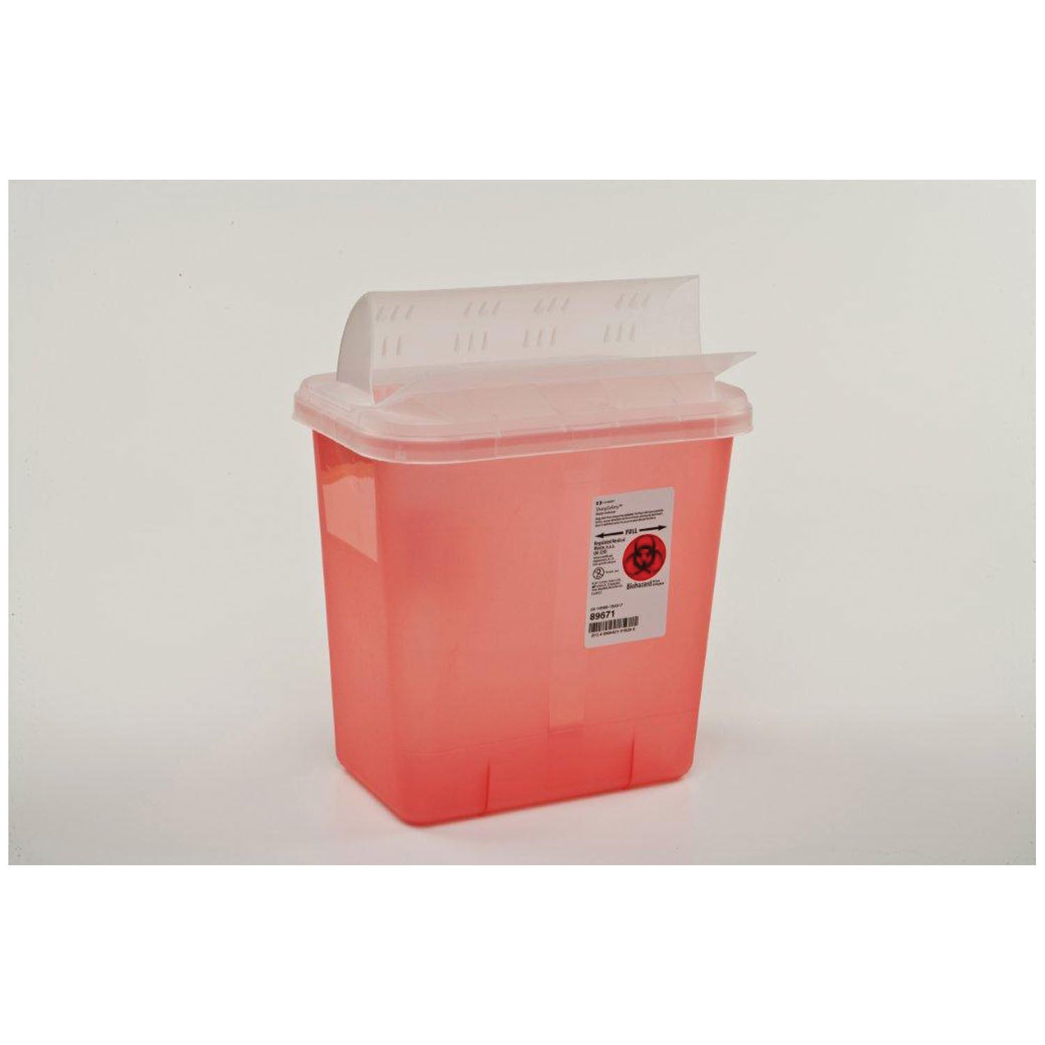 CARDINAL HEALTH MULTI-PURPOSE CONTAINERS W/HORIZONTAL-DROP OPENING "Sharps Container, 2 Gal, Lid, Red, 123/4\"H x 71/4\"D x 101/2\"W, 20/cs "