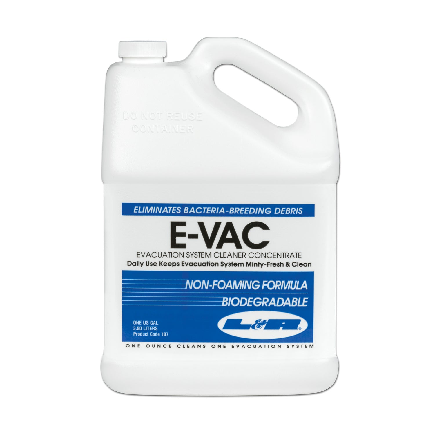 L&R E-VAC EVACUATION SYSTEM CLEANER CONCENTRATE E-Vac Concentrate, Gallon Bottle, 4/cs (120 cs/plt) (HAZMAT Fees Apply, cannot ship via Air or to AK, GU, HI, MP, PR, VI)