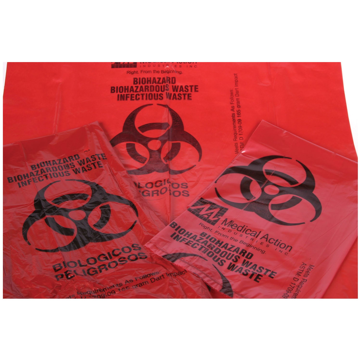 MEDEGEN BIOHAZARDOUS WASTE BAGS "Infectious Waste Bag, 25\" x 34\" Red, 1.2 mil, 250/cs (80 cs/plt)"