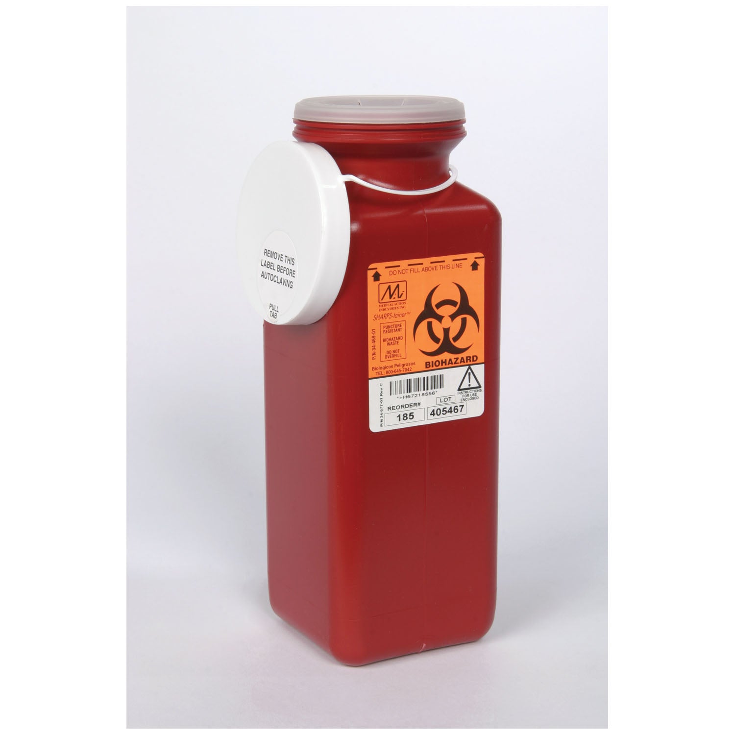 MEDEGEN SHARPS-TAINERS™ "Sharps Container 1.7 Qt, Tamper Resistant Lid, Red, 31/2\"D x 31/2\"W x 10\"H, 20/cs (24 cs/plt)"