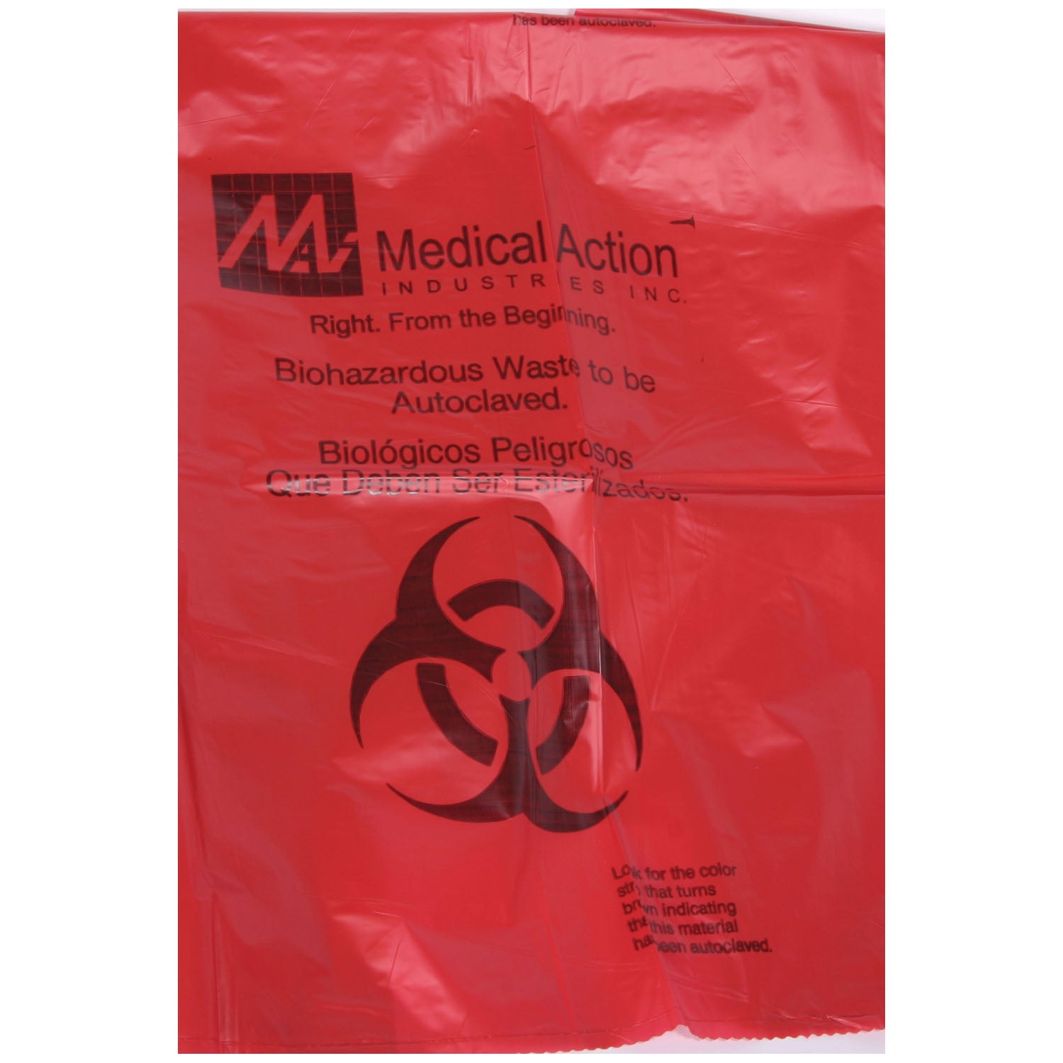 MEDEGEN AUTOCLAVABLE BIOHAZARD BAGS "Biohazard Bag, 8\" x 12\", 1.8 mil, 1-2 Gal, Orange/ Black, Print/ Label, Max. Temp 285°F, Biohazard Labeling, Biohazard Symbol, English/ Spanish, 400/cs"