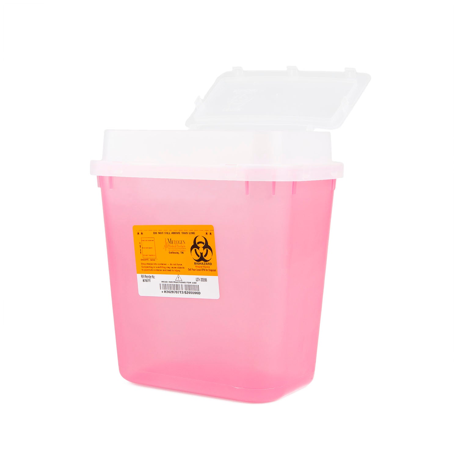 MEDEGEN STACKABLE SHARPS-CONTAINER SYSTEM Sharps Container, 2 Gallon Translucent Red, Tortuous Path Lid, 10"W x 7"D x 11¼"H,10/cs