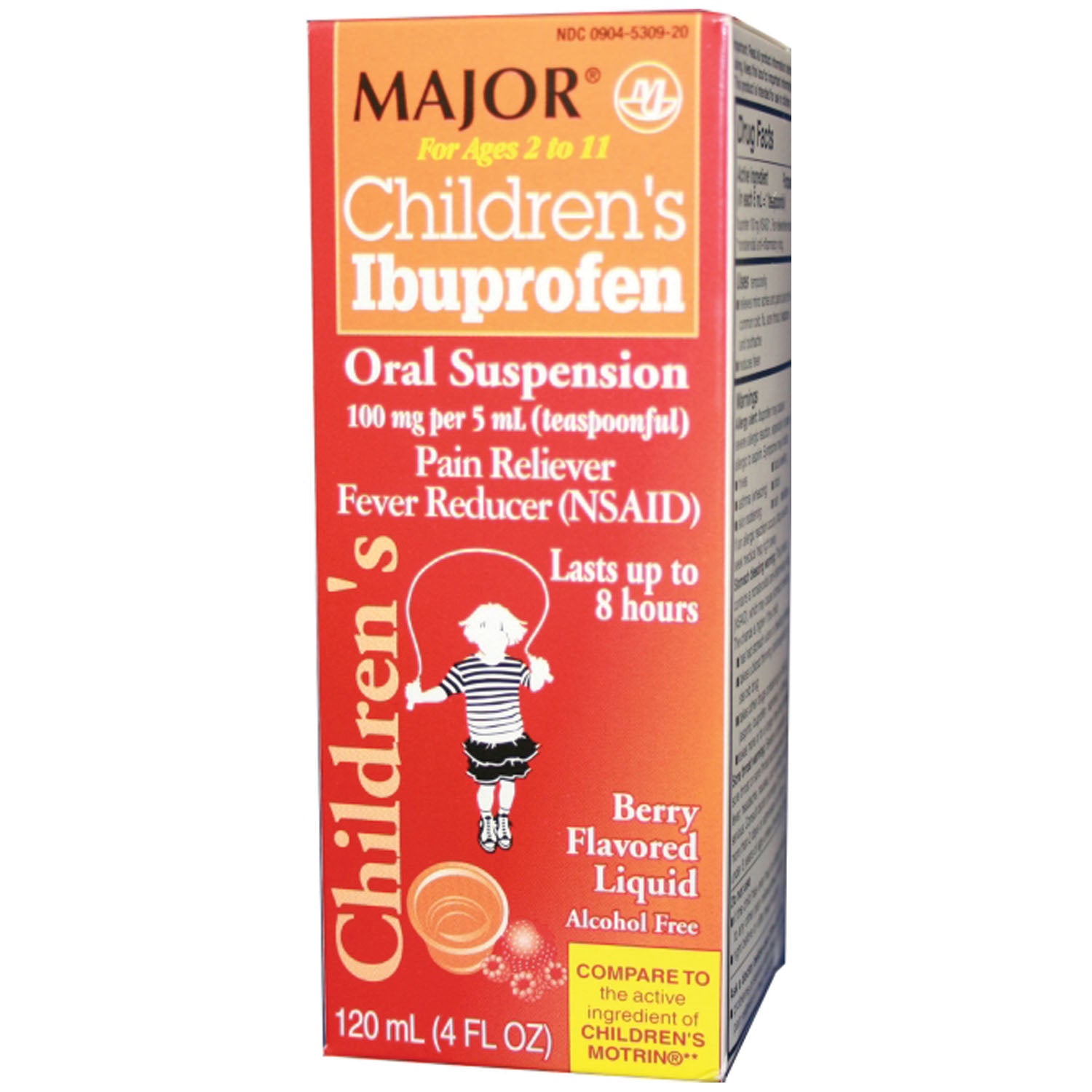 MAJOR ANALGESIC - CHILDRENS Ibuprofen, Oral Suspension, Berry, 118mL, Compare to Motrin®, NDC# 00904-5309-20