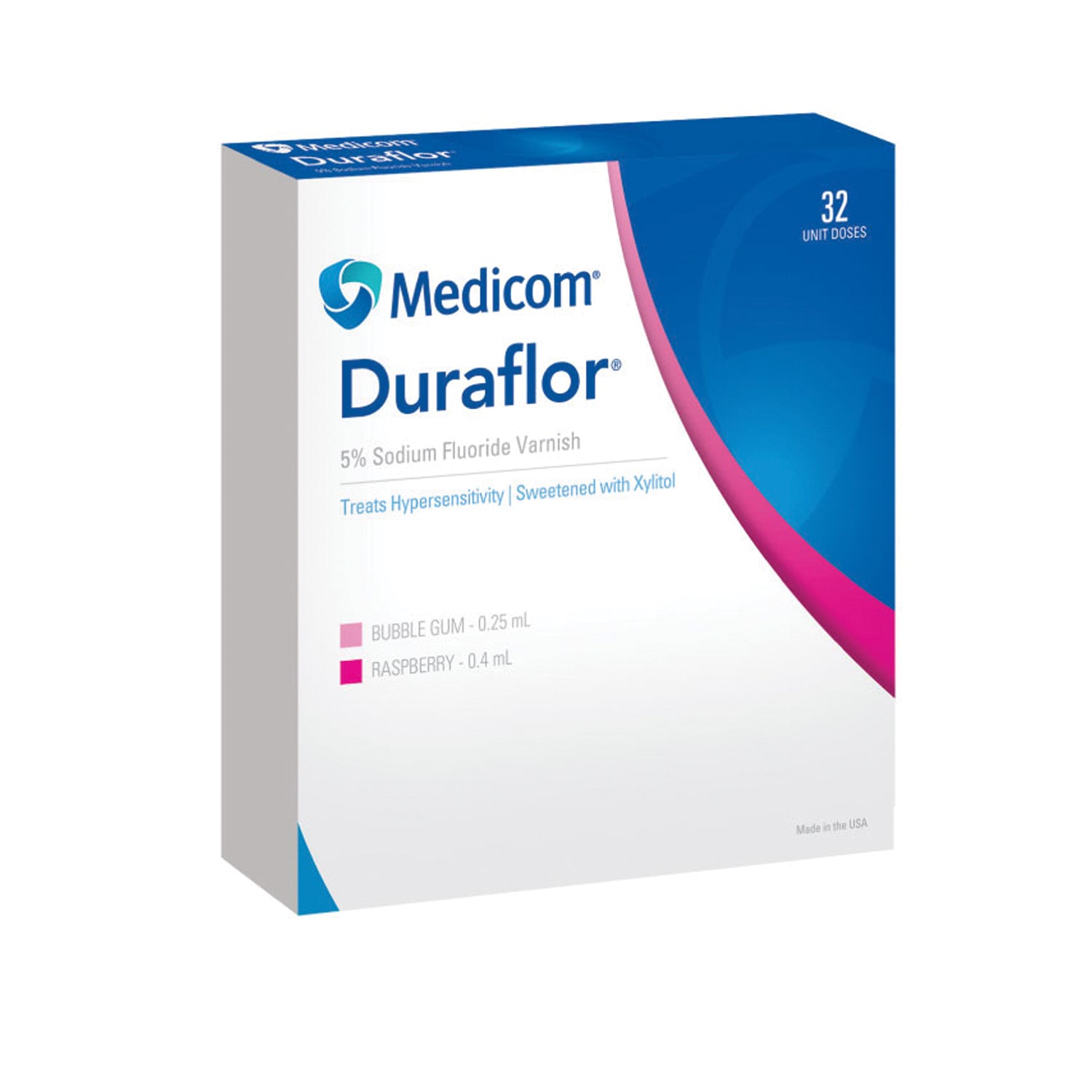 MEDICOM DURAFLOR 5% Sodium Fluoride Varnish, Bubble Gum, 0.25mL Unit Dose, 32/bx (Not Available for sale into Canada)