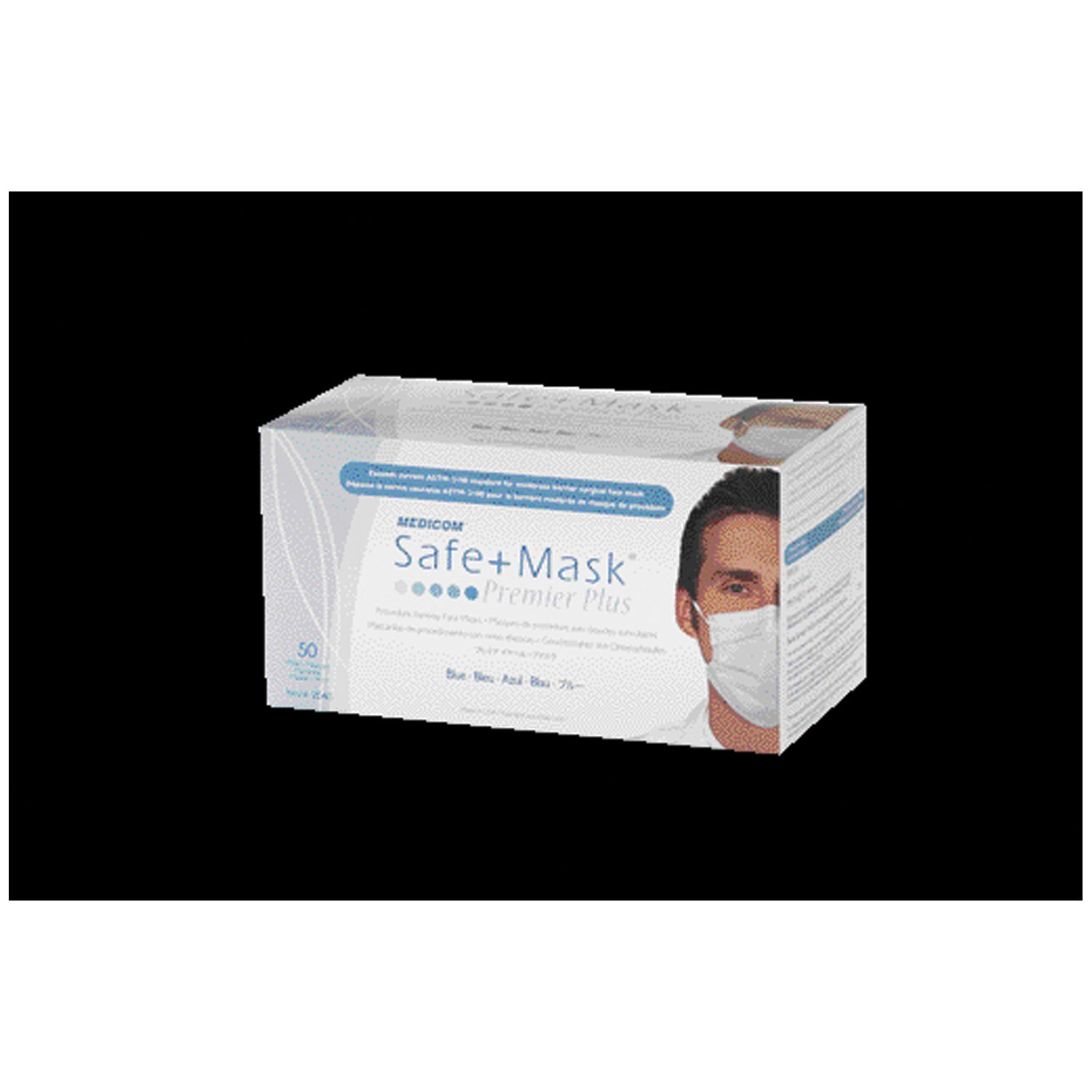 MEDICOM SAFEMASK PREMIER PLUS L2 Earloop Mask, ASTM Level 2, Blue, 50/bx, 10 bx/cs (Not Available for sale into Canada)