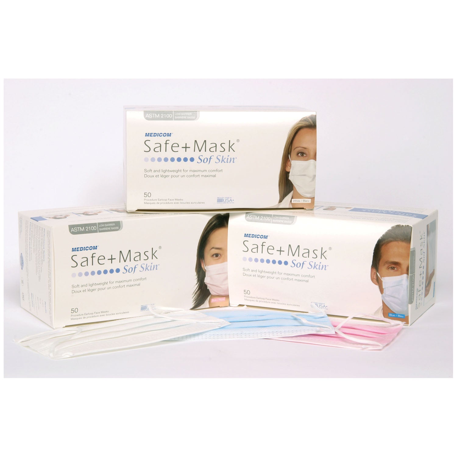 MEDICOM SAFEMASK SOFSKIN LEVEL 1 Earloop Mask, ASTM LEVEL 1, Blue, 50/bx, 10 bx/cs (Not Available for sale into Canada)