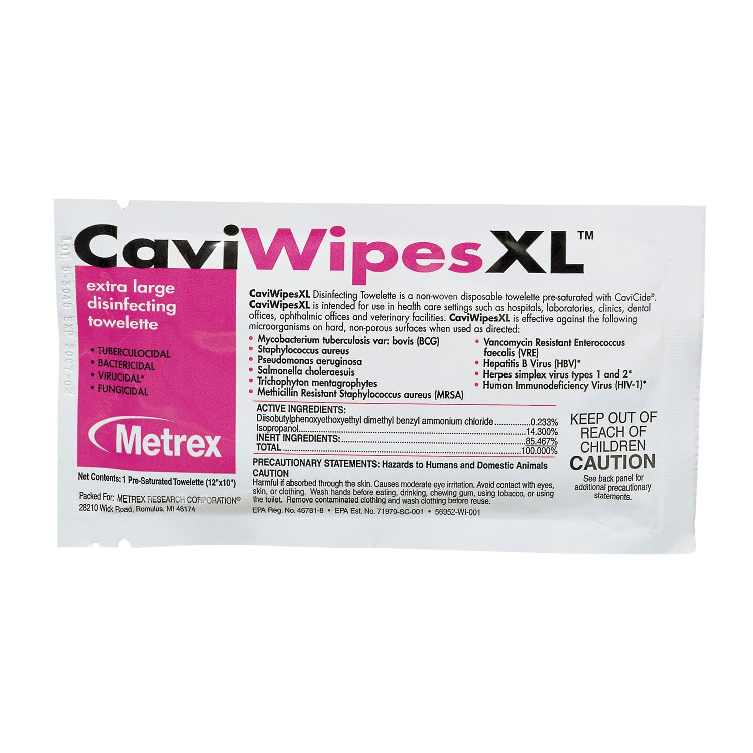 METREX CAVIWIPES™ DISINFECTING TOWELETTES XL CaviWipes, Single, 50/bx, 6 bx/cs