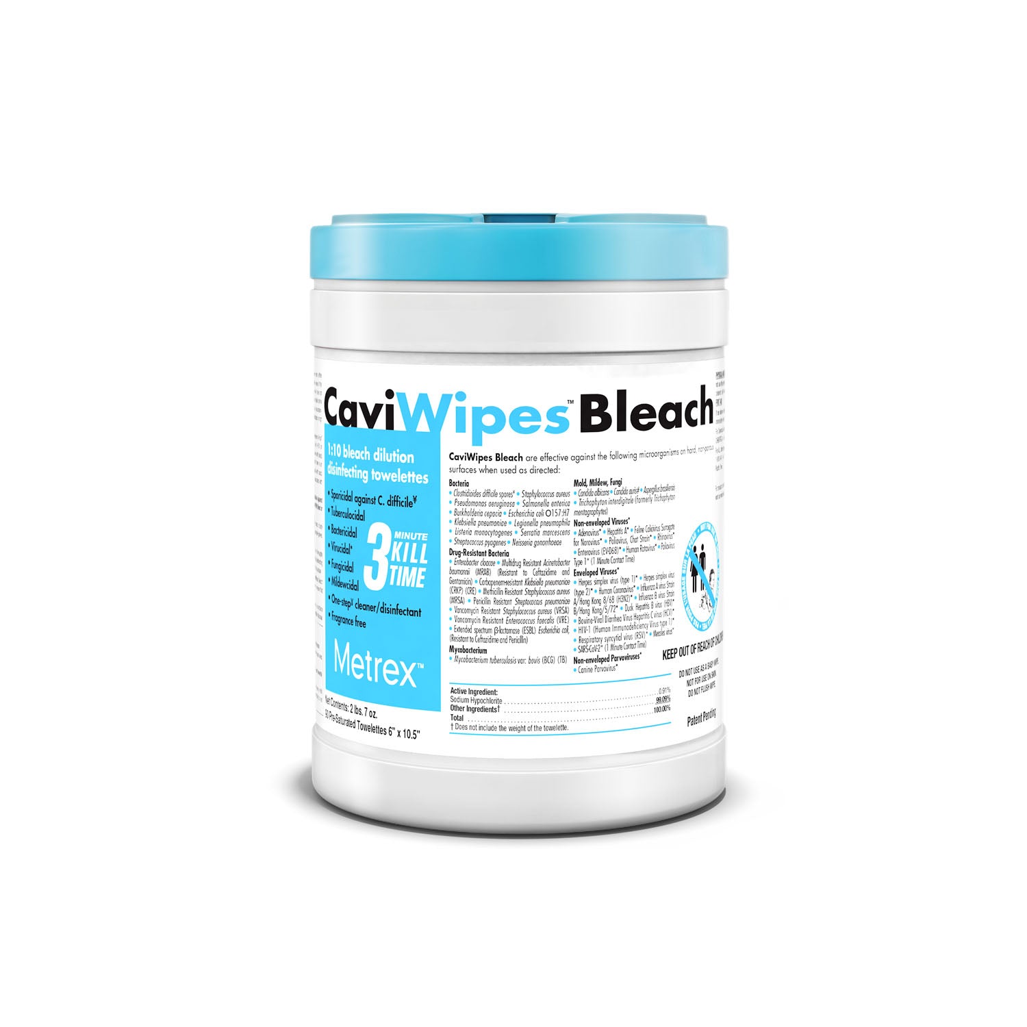 METREX CAVIWIPES1™ SURFACE DISINFECTANT CaviWipe™ Bleach, 6" x 10.5", 90 singles/ctn, 12 ctn/cs