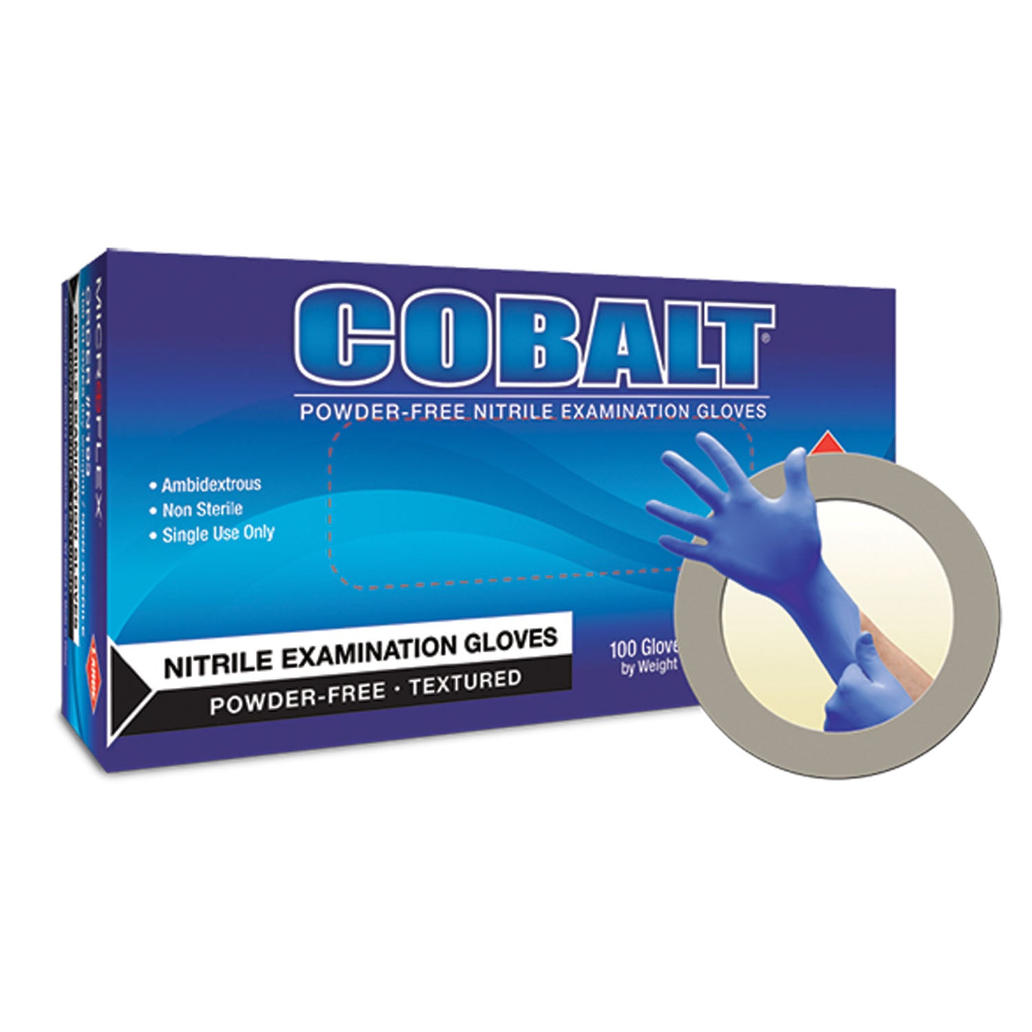 ANSELL MICROFLEX COBALT® POWDER-FREE NITRILE Exam Gloves, PF Nitrile, Textured, Blue, Medium, 100/bx, 10 bx/cs