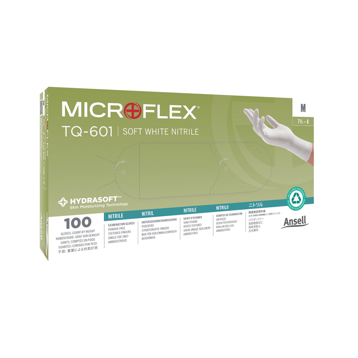 ANSELL MICROFLEX SOFT WHITE POWDER-FREE NITRILE Exam Gloves, Soft PF Nitrile with Hydrasoft, Textured fingertips, White, Medium, 100/bx, 10 bx/cs