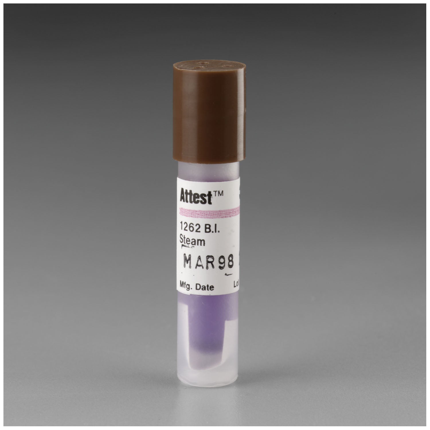 SOLVENTUM ATTEST™ BIOLOGICAL INDICATORS & TEST PACKS Indicator For Steam 270°F/ 132°C Vacuum Assisted or 250°F/ 121°C Gravity Sterilizers, 48 Hour Readout, Brown Cap, 25/bx, 4 bx/cs