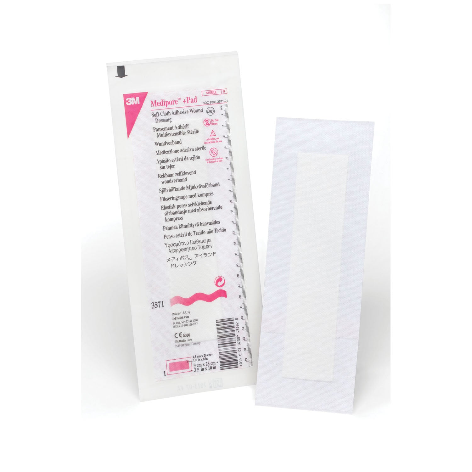 SOLVENTUM MEDIPORE™ +pad SOFT CLOTH ADHESIVE WOUND DRESSING "Wound Dressing, 31/2\" x 10\", Pad Size 13/4\" x 8\", 25/bx, 4 bx/cs "