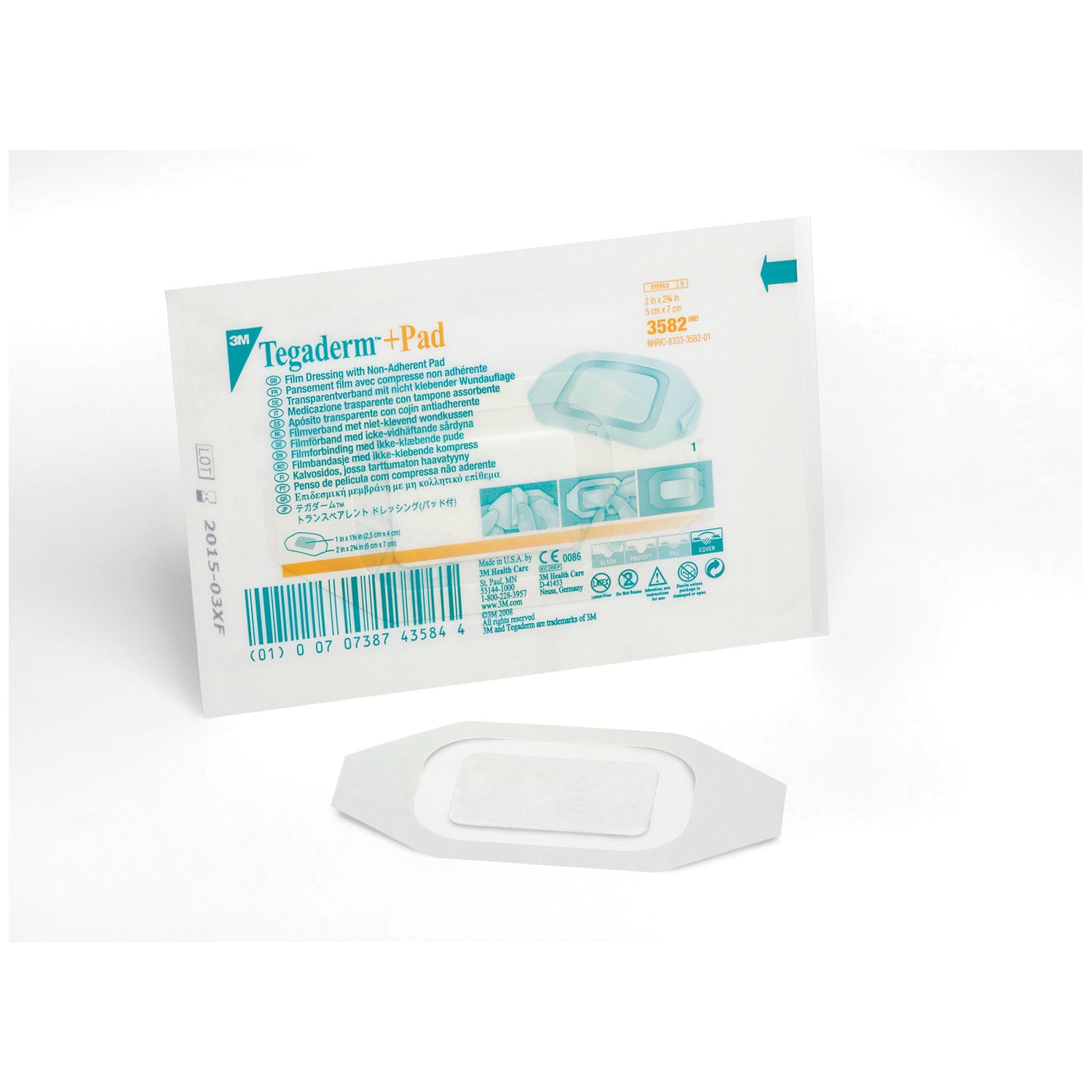 SOLVENTUM TEGADERM™ + PAD FILM DRESSING WITH NON-ADHERENT PAD "Transparent Dressing, 2\" x 23/4\", Pad Size 1\" x 11/2\", 50/bx, 4 bx/cs "