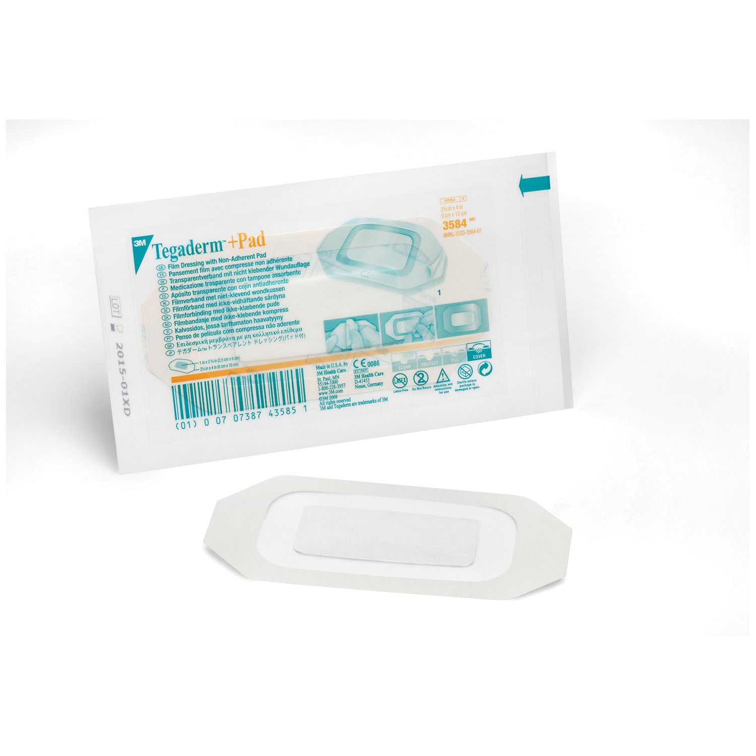 SOLVENTUM TEGADERM™ + PAD FILM DRESSING WITH NON-ADHERENT PAD "Transparent Dressing, 2-3/8\" x 4\", Pad Size 1\" x 2-3/8\", 50/bx, 4 bx/cs "