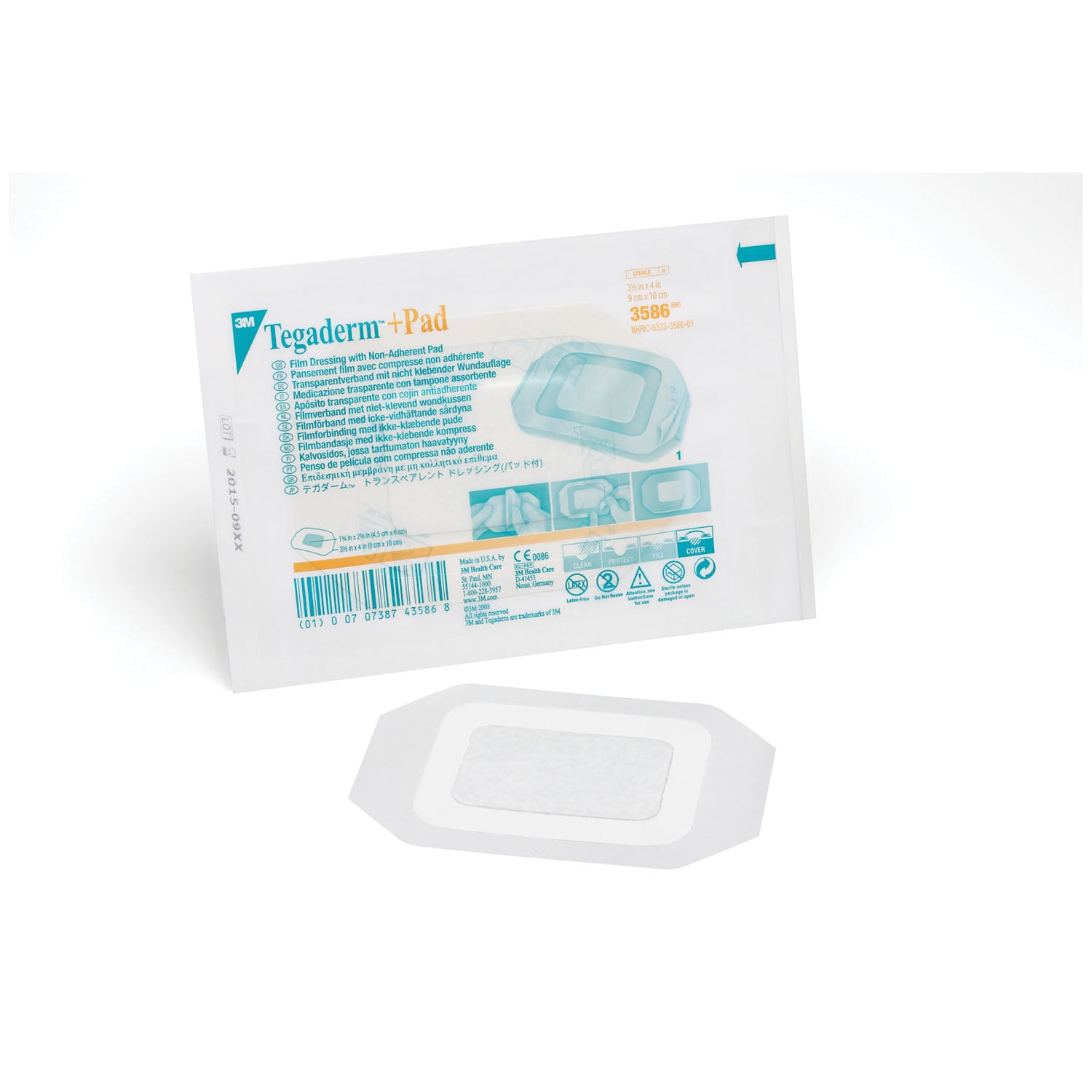 SOLVENTUM TEGADERM™ + PAD FILM DRESSING WITH NON-ADHERENT PAD "Transparent Dressing, 31/2\" x 4\", Pad Size 13/4\" x 2-3/8\", 25/bx, 4 bx/cs "