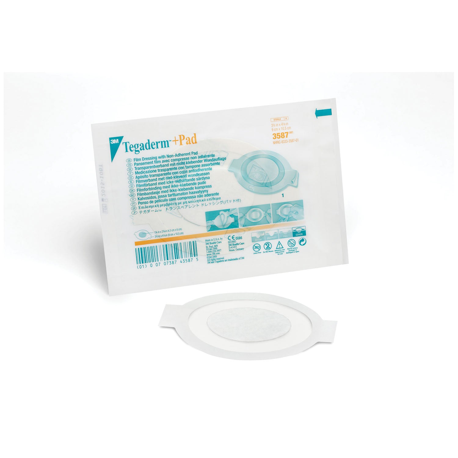 SOLVENTUM TEGADERM™ + PAD FILM DRESSING WITH NON-ADHERENT PAD "Transparent Dressing, 31/2\" x 4-1/8\", Pad Size 13/4\" x 2-3/8\", 25/bx, 4 bx/cs "