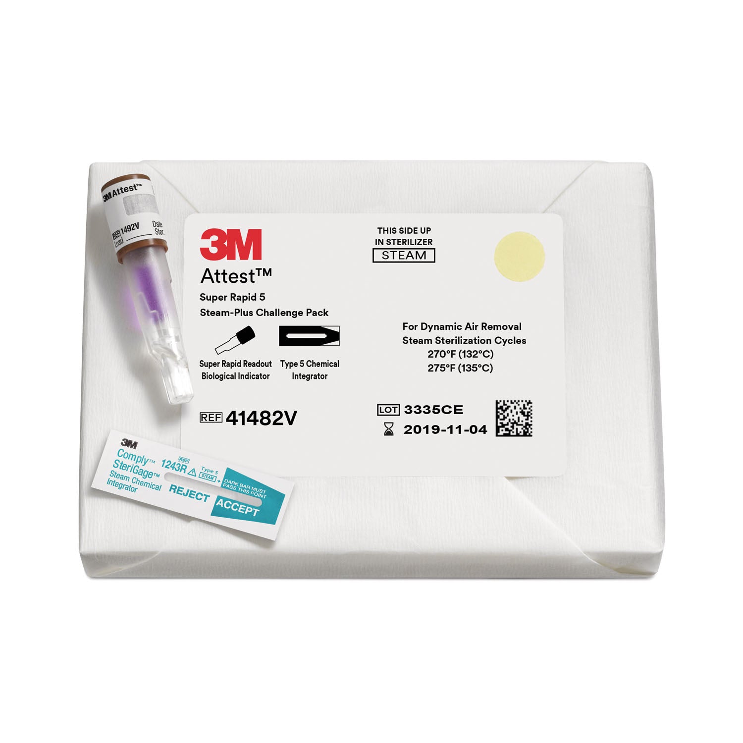 SOLVENTUM ATTEST™ BIOLOGICAL INDICATORS & TEST PACKS Super Rapid 5 Steam-Plus Challenge Pack, 24-minute Biological Indicator for 132°C
