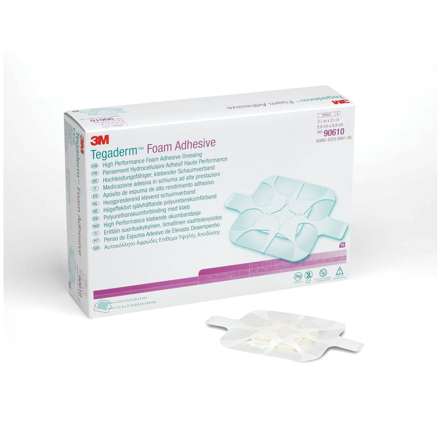 SOLVENTUM TEGADERM™ FOAM ADHESIVE DRESSING "Foam Adhesive Dressing, 3-1/2\" x 3-1/2\", Square, 10/bx, 4 bx/cs "