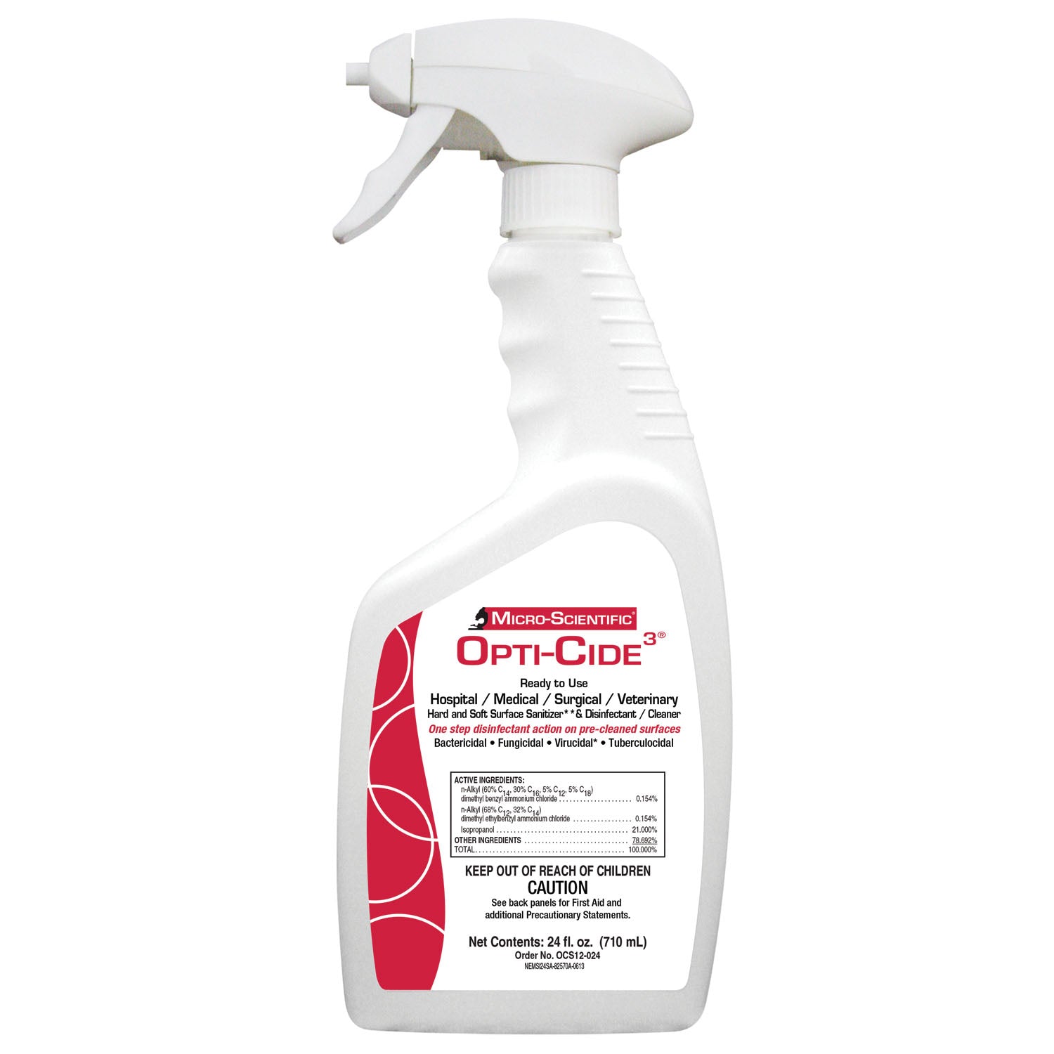 MICRO-SCIENTIFIC OPTI-CIDE3® DISINFECTANT Opti-Cide3 Disinfectant, 24 oz Spray Bottle, 12/cs (HAZMAT Fees Apply, cannot ship via Air or to AK, GU, HI, MP, PR, VI) (60 cs/plt)