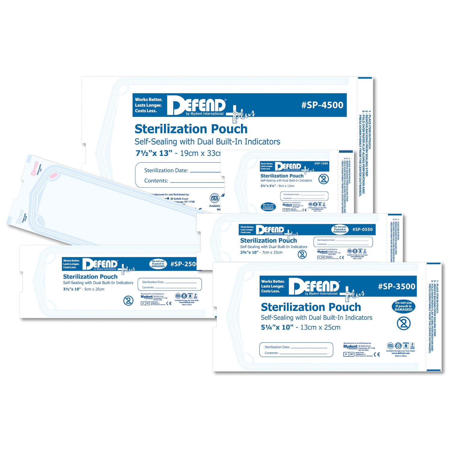 MYDENT Defend+plus STERILIZATION POUCHES "Self-Seal Sterilization Pouch, 2.25\" x 4\", 200/bx"