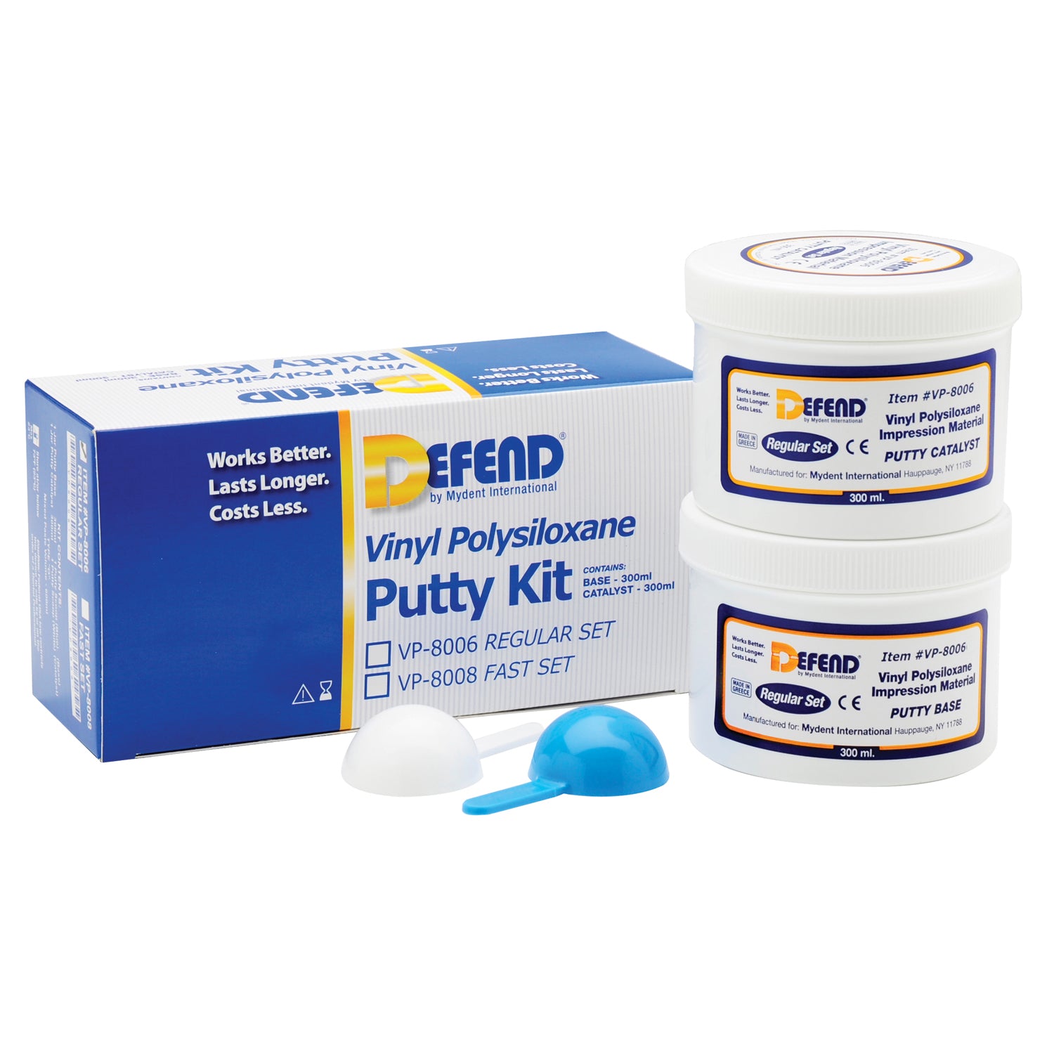 MYDENT DEFEND SUPER HYDROPHILIC VPS IMPRESSION MATERIAL Vinyl Polysiloxane Putty Kit-Fast Set. Includes 2x300 mL jars + 2 scoops