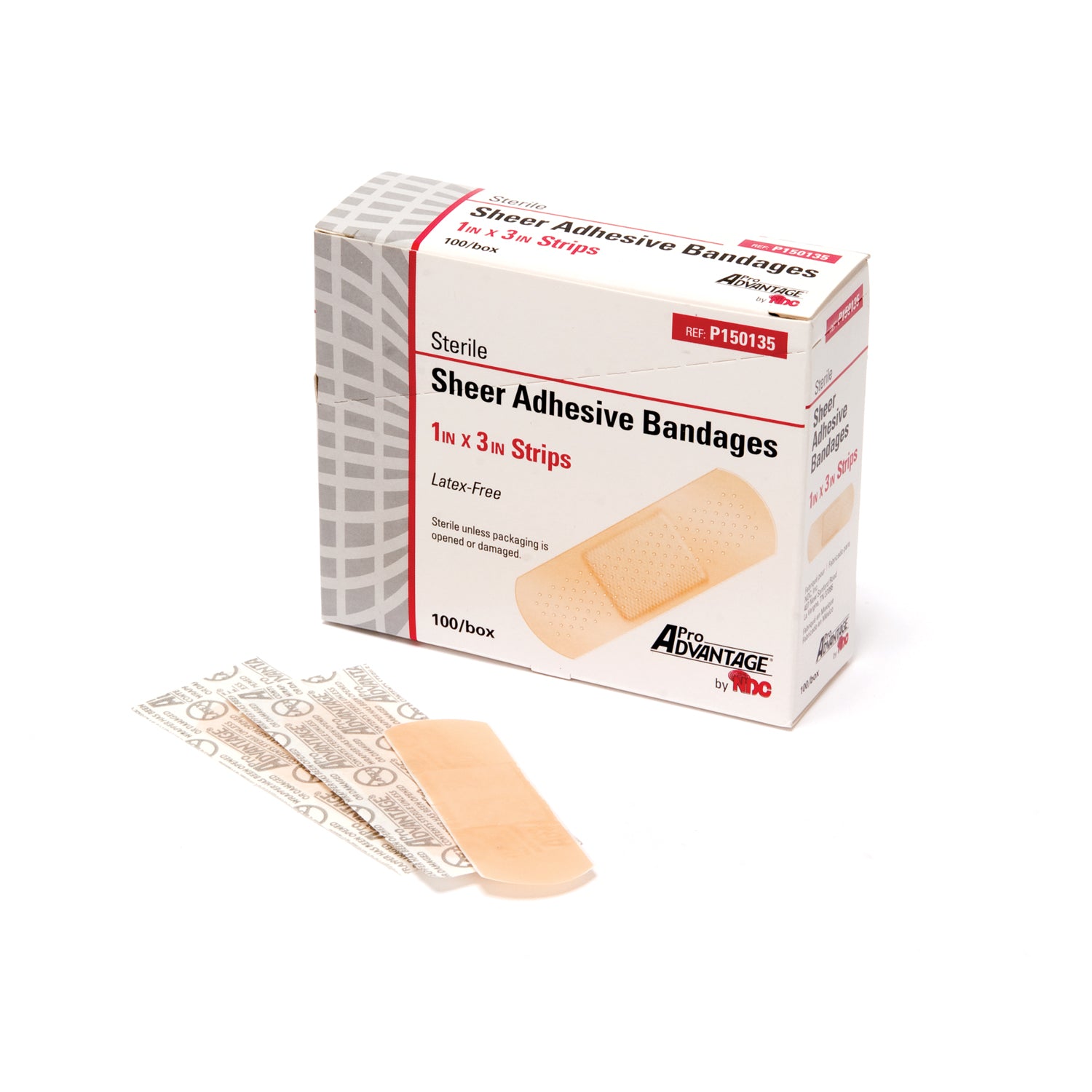 PRO ADVANTAGE® SHEER ADHESIVE BANDAGE Adhesive Bandage, Strips, 1" x 3", 100/bx, 12 bx/cs