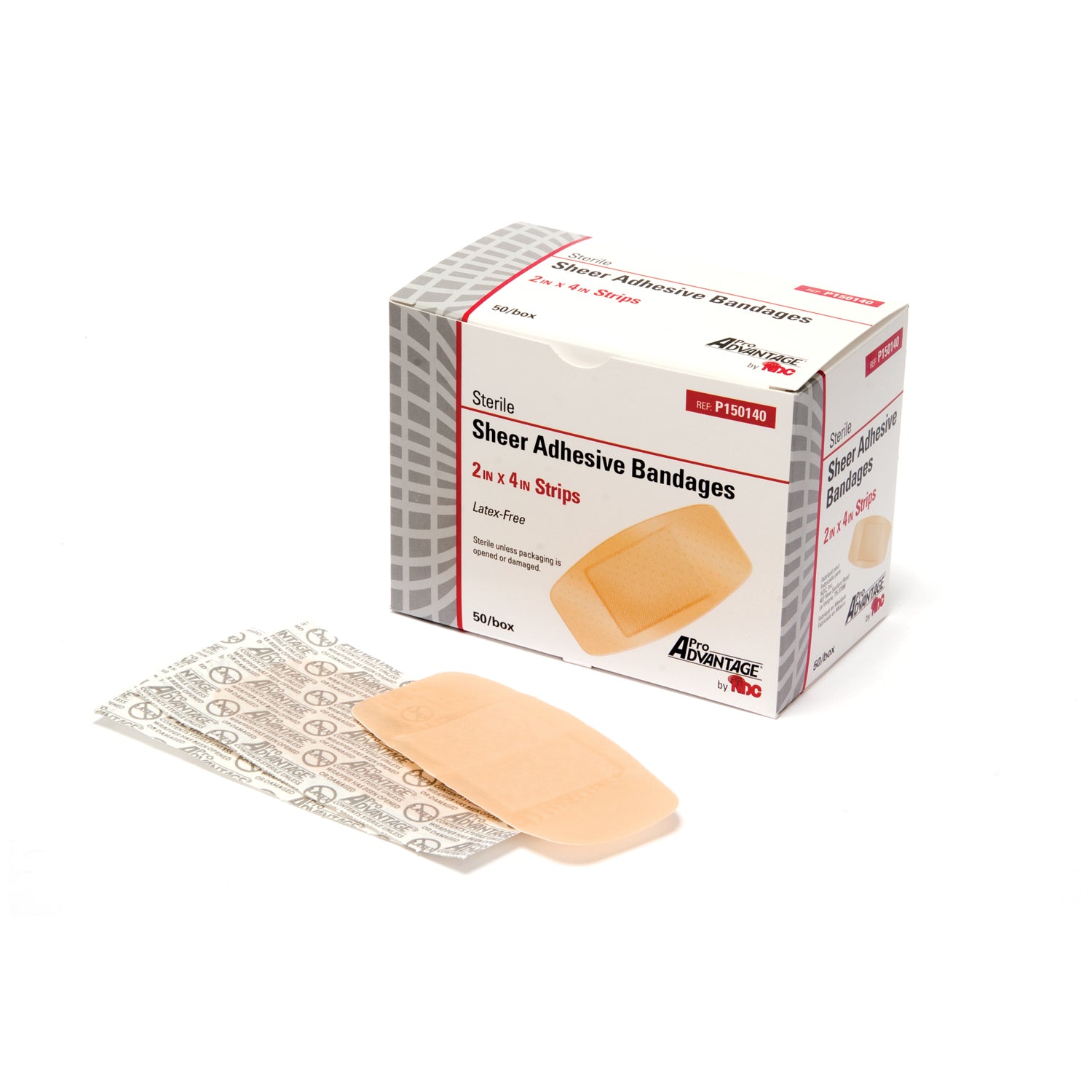 PRO ADVANTAGE® SHEER ADHESIVE BANDAGE Adhesive Bandage, Strips, 2" x 4", 50/bx, 12 bx/cs